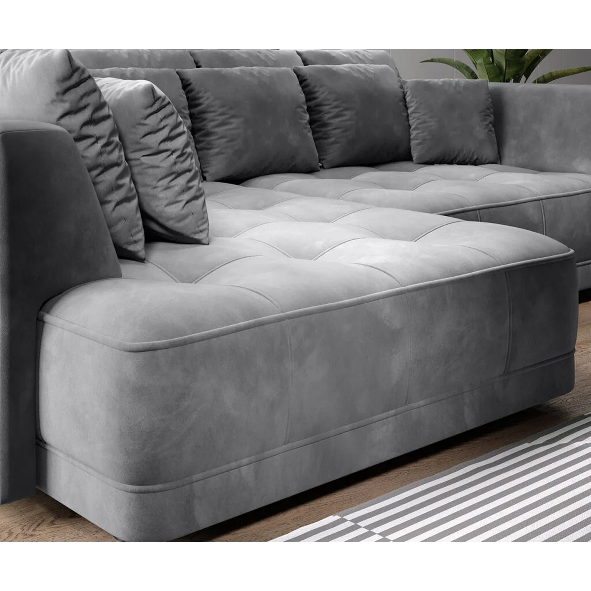 Coltar de living TIGA, sezlong stanga, stofa catifelata verde menta - Salvador 12, cu reglaj electric, 286x207x77 cm