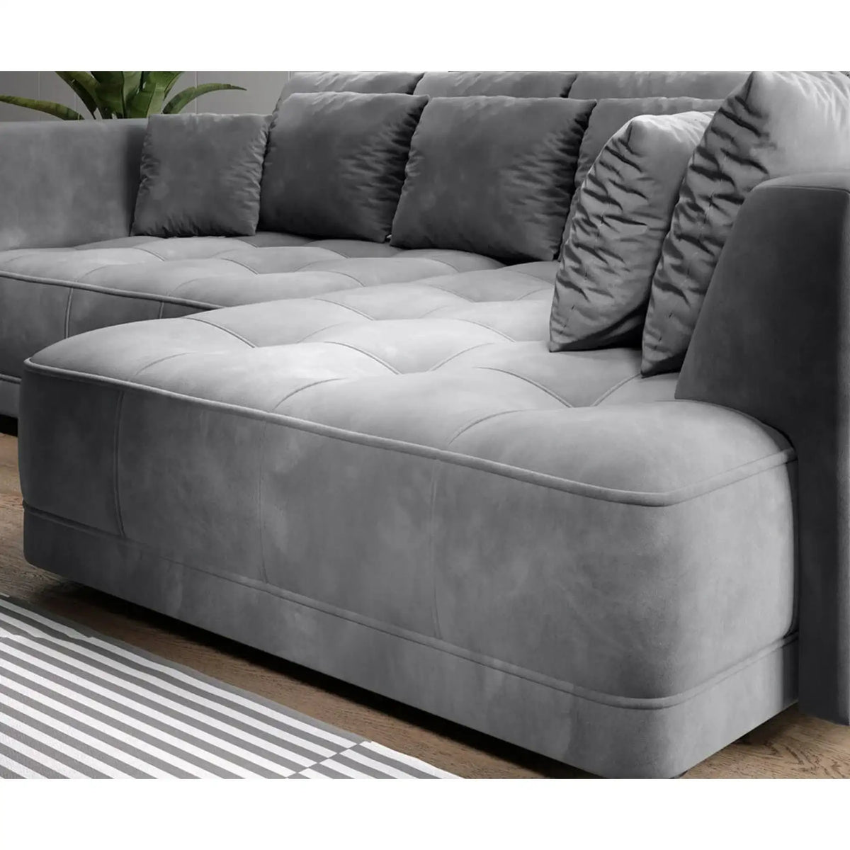 Coltar TIGA, sezlong dreapta, stofa catifelata crem - Salvador 1, Gama Premium, cu reglaj electric, 286x207x77 cm