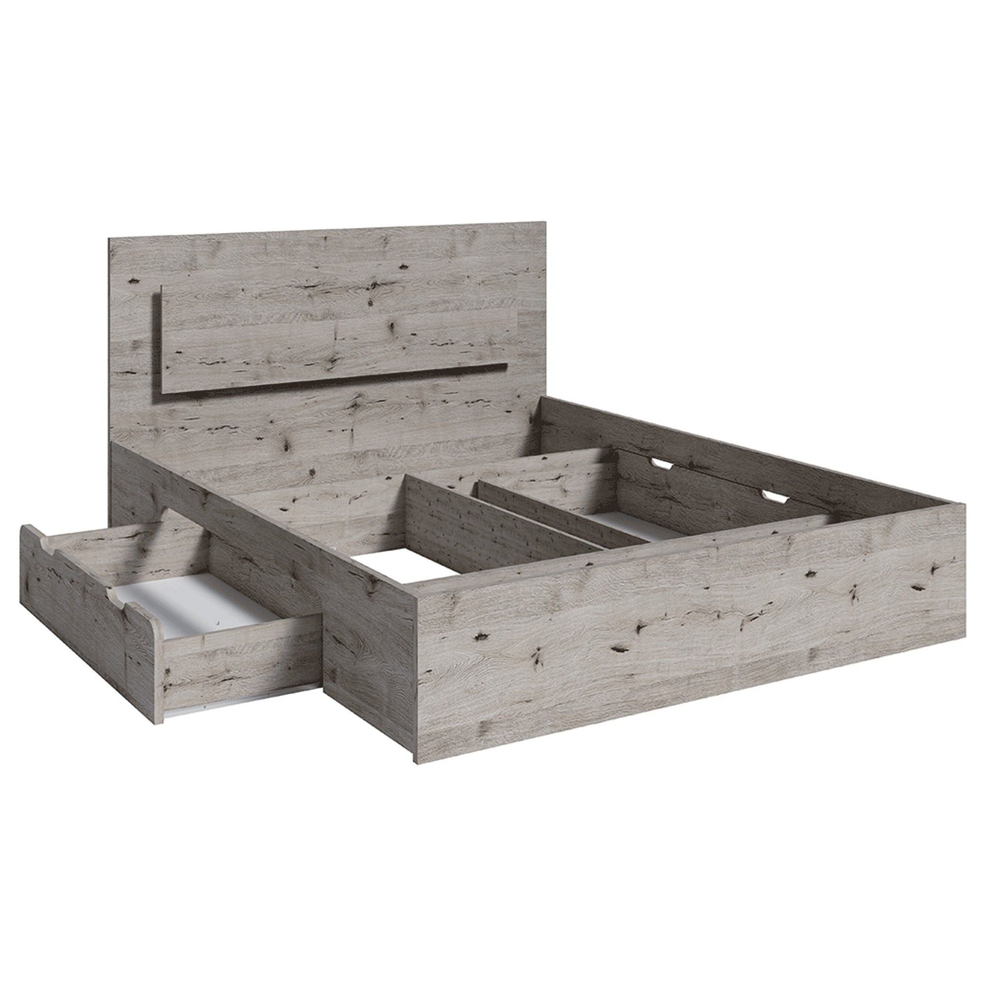 Cadru pat TOGOS 160x200, stejar welington, cu iluminare LED si 2 sertare pentru depozitare