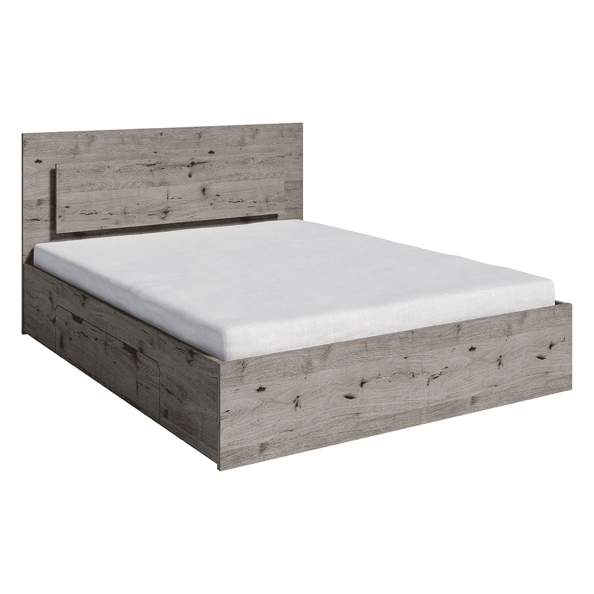 Cadru pat TOGOS 160x200, stejar welington, cu iluminare LED si 2 sertare pentru depozitare