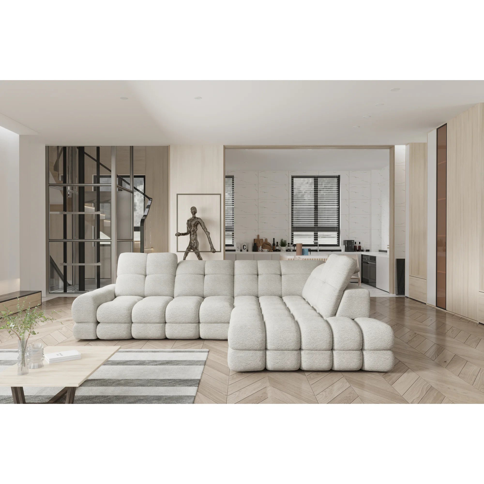 Coltar extensibil TOLLO L, personalizabil materiale gama Oferta Avantaj, cu lada depozitare si reglaj electric, 302x217x105 cm