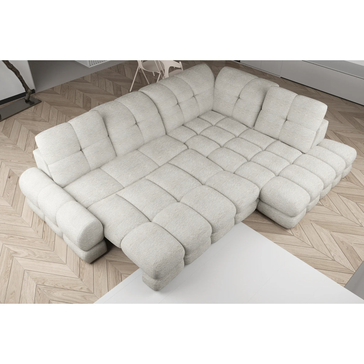 Coltar extensibil TOLLO L, personalizabil materiale gama Premium, cu lada depozitare si reglaj electric, 302x217x105 cm
