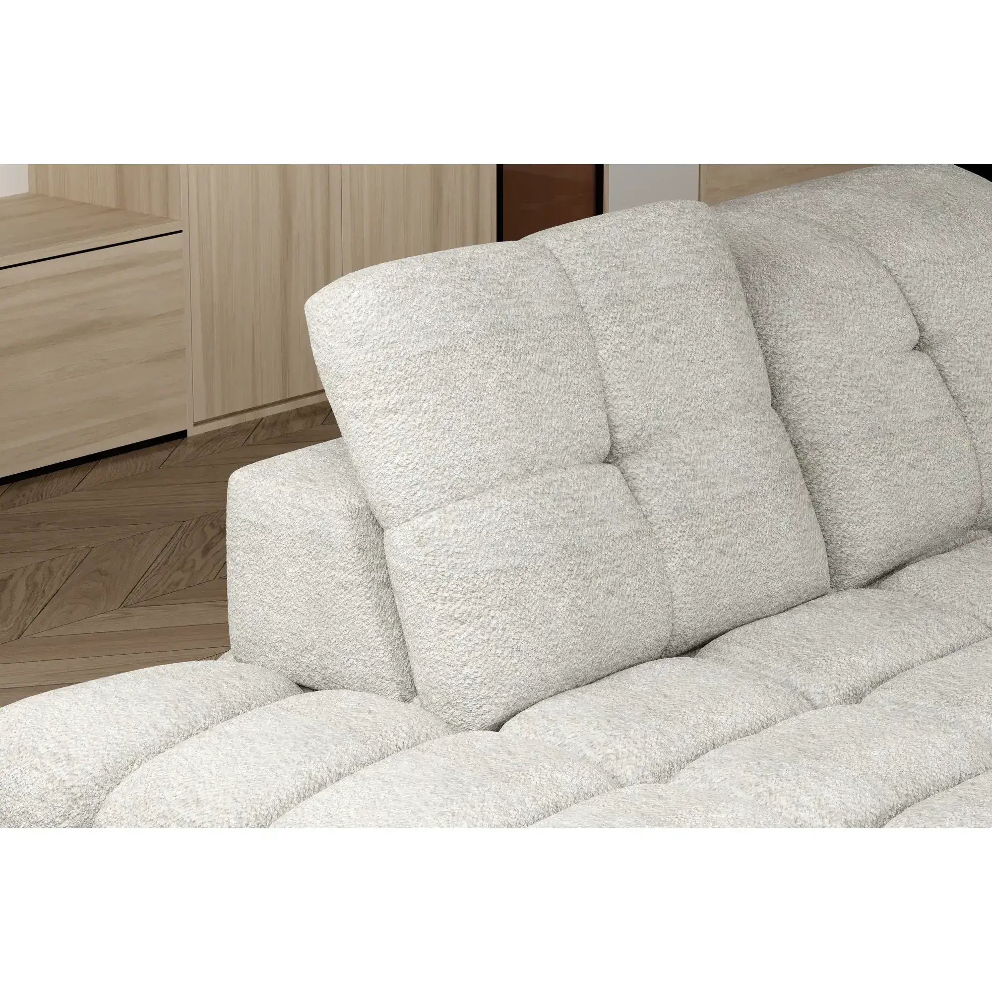 Coltar extensibil 3m TOLLO L, sezlong stanga, stofa catifelata gri - Riviera 91, Gama Premium, cu lada depozitare si reglaj electric, 302x217x105 cm