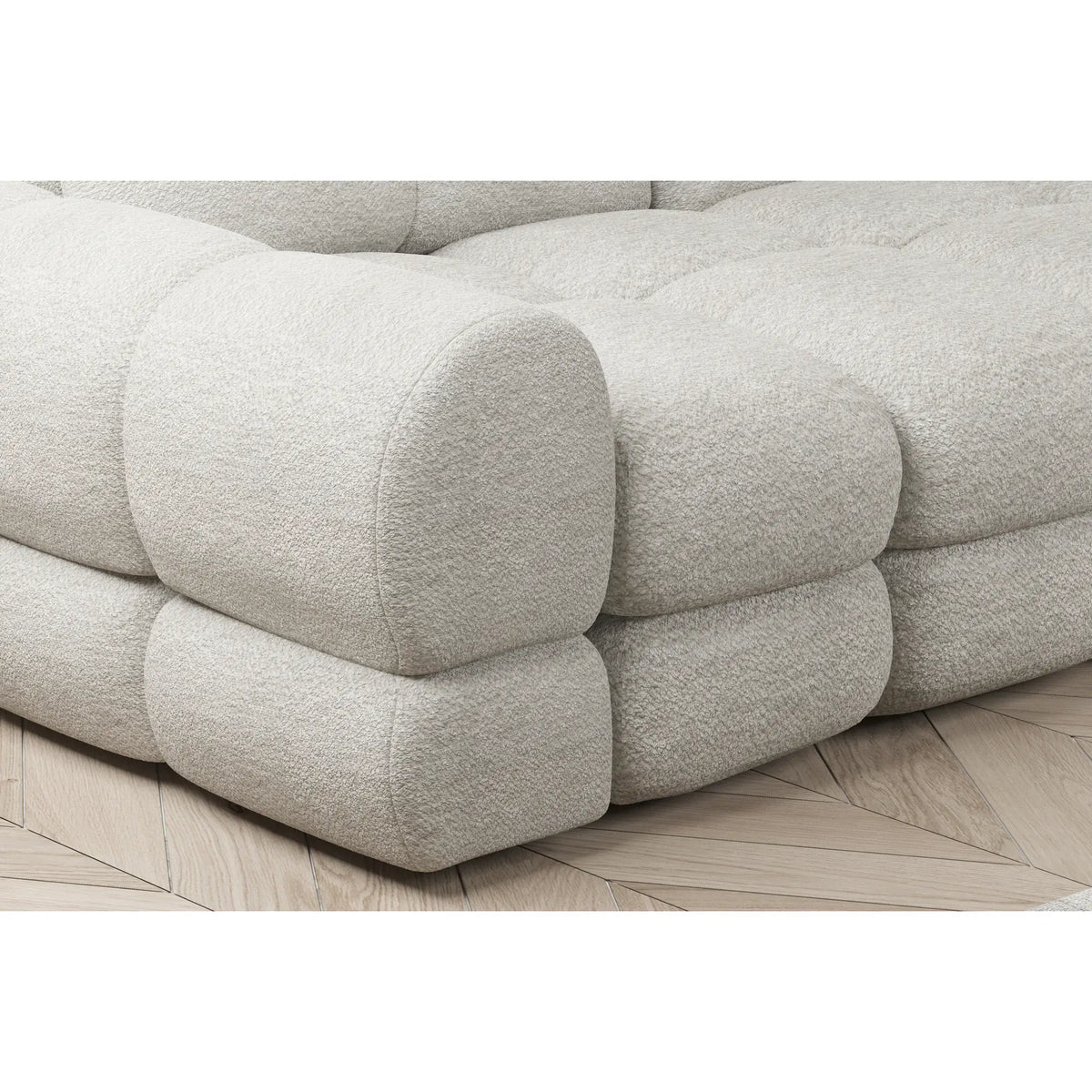Coltar extensibil TOLLO L, sezlong stanga, stofa buclata alb - Bubble 01, Gama Premium, cu lada depozitare si reglaj electric, 302x217x105 cm