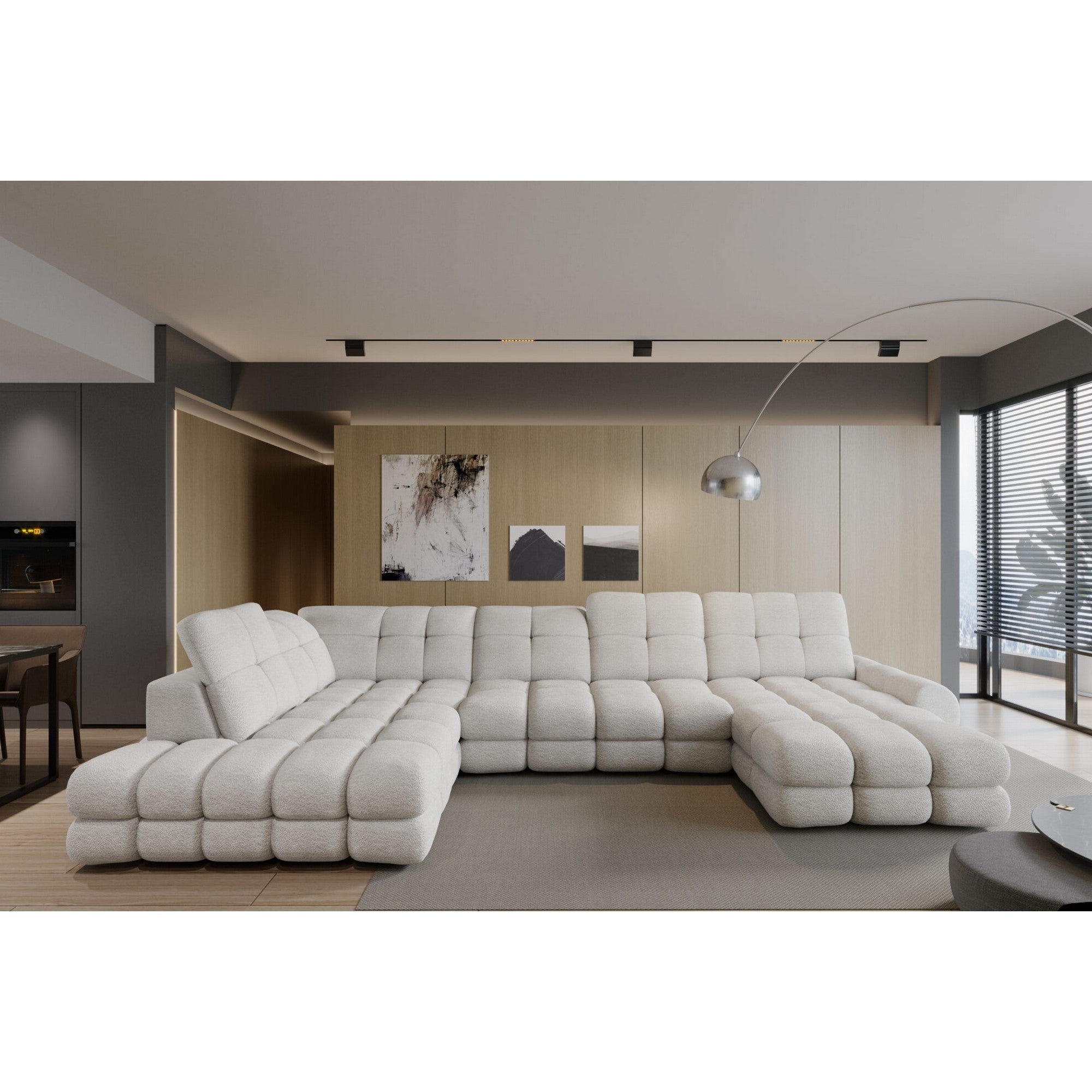 Coltar extensibil TOLLO XL , personalizabil materiale gama Premium, cu lada depozitare si reglaj electric, 400x217x105 cm