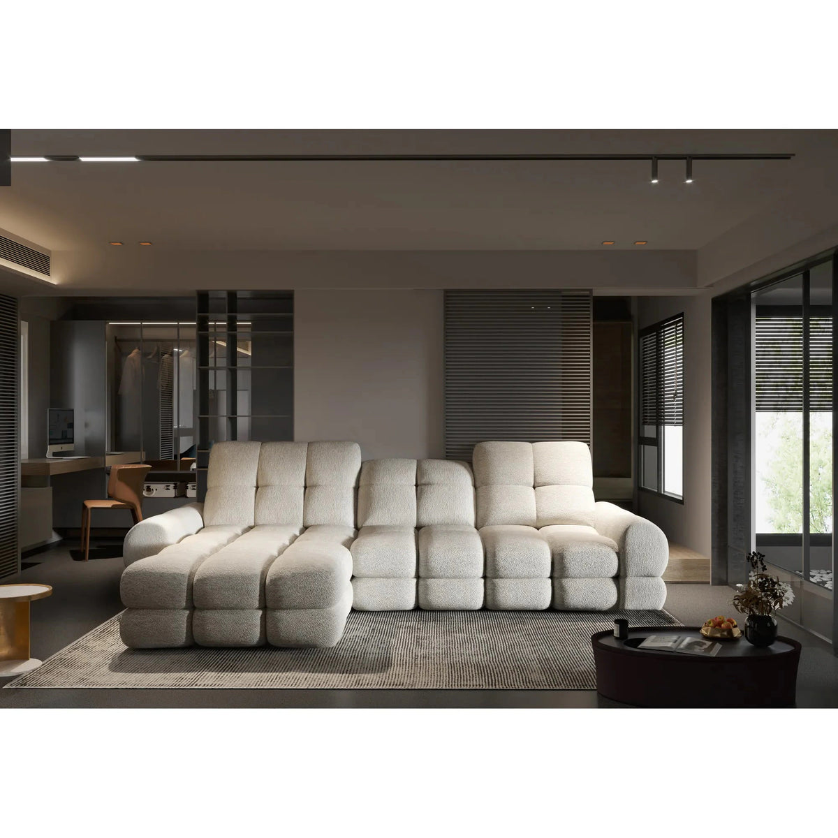 Coltar extensibil TOLLO MINI, personalizabil materiale gama Premium, cu lada depozitare, 283x171x105 cm