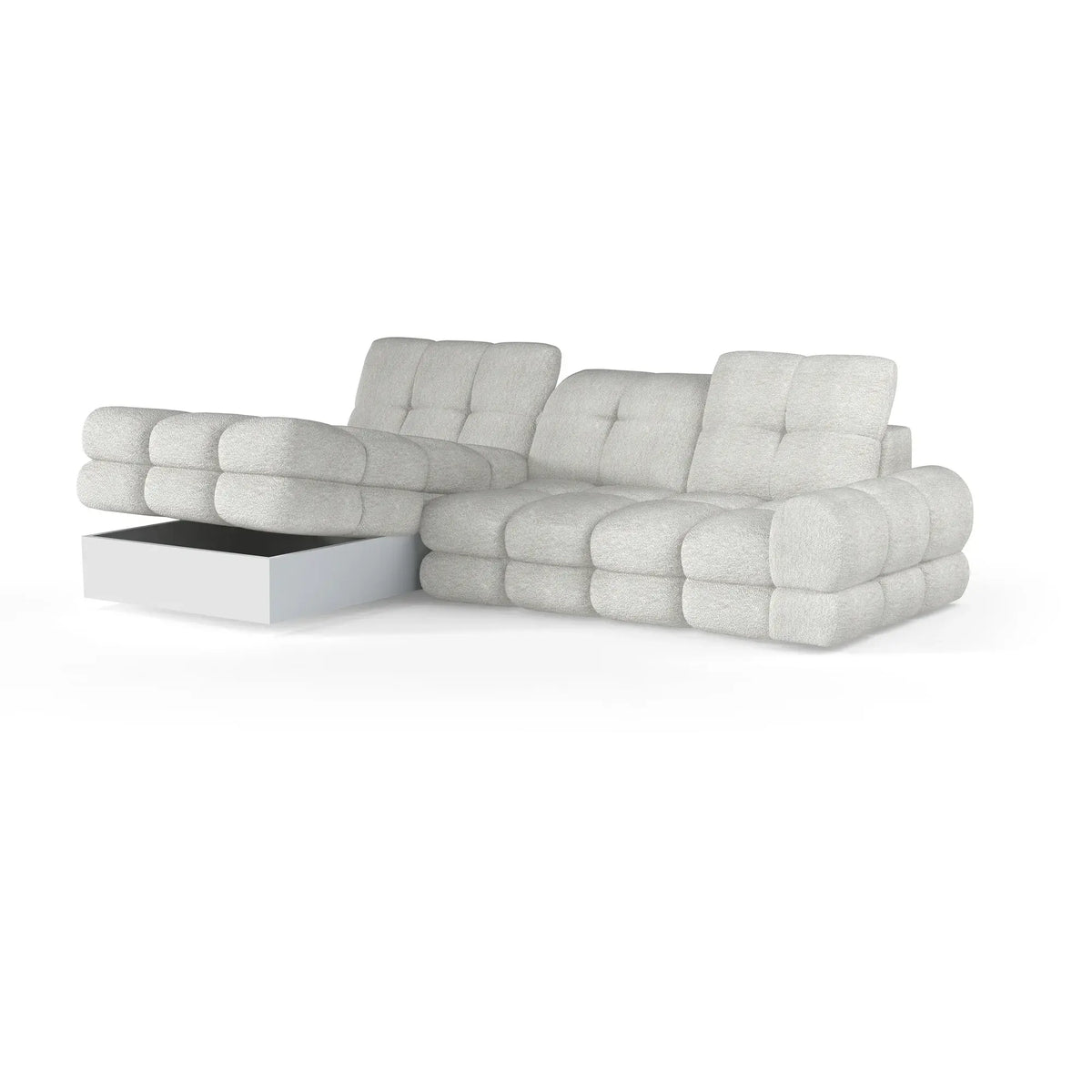 Coltar extensibil confortabil TOLLO MINI, sezlong dreapta, stofa catifelata verde inchis - Element 12, Gama Premium, cu lada depozitare si reglaj electric, 283x171x105 cm