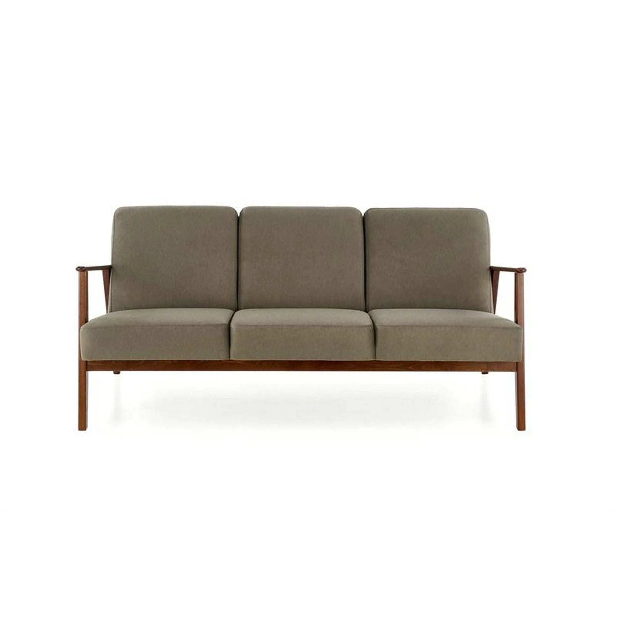 Canapea MILANO 3S, verde olive/nuc, stofa clasica/lemn, 175x77x77 cm