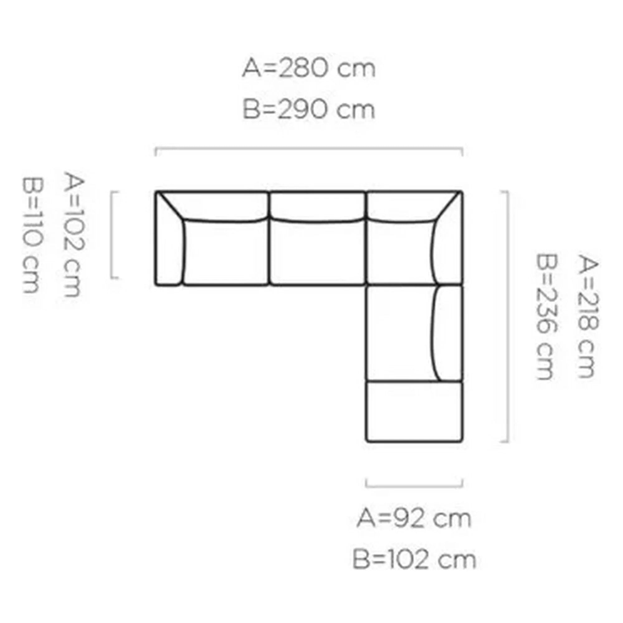 Coltar CANDELO L A, sezlong dreapta, stofa catifelata crem - Salvador 1, Gama Premium, 280x218x75 cm