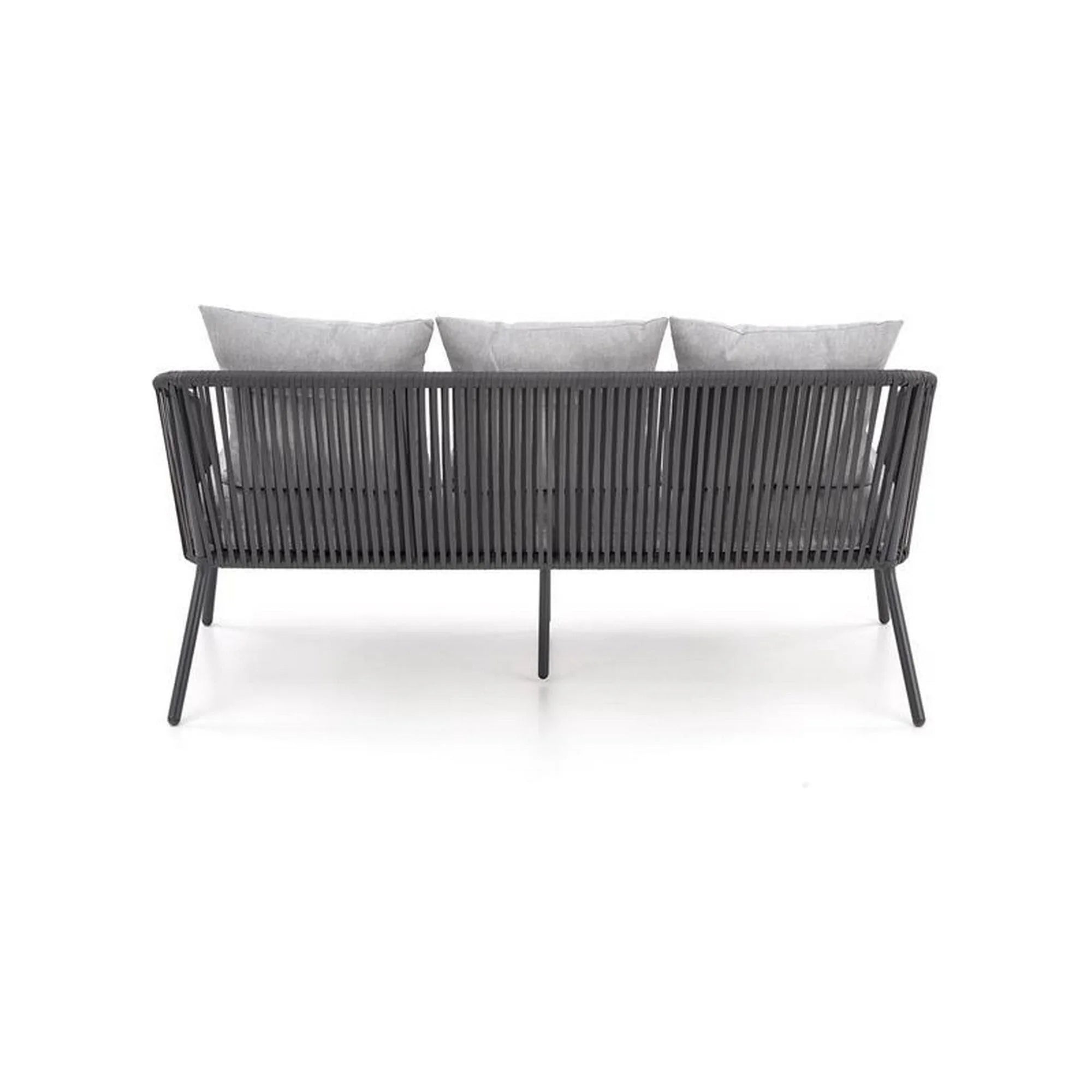 Set gradina ROCCA, gri, sticla/otel/stofa, cu masuta, 2 scaune si canapea