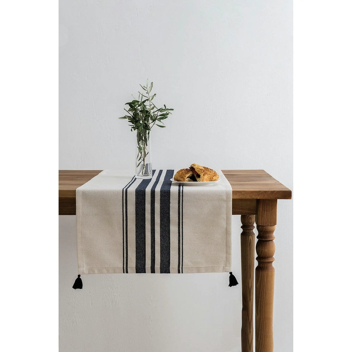 Traversa masa TEREZA, alb/albastru inchis, bumbac/poliester, 50x150 cm