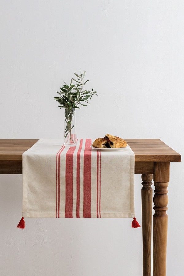 Traversa masa TEREZA, alb/rosu, bumbac/poliester, 50x150 cm