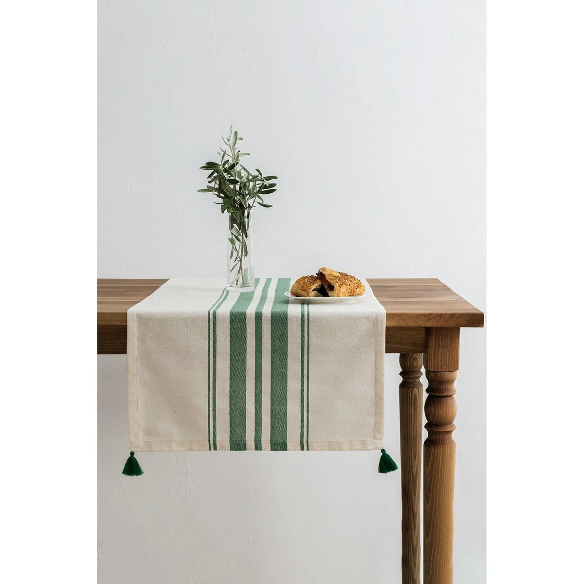 Traversa masa TEREZA, alb/verde, bumbac/poliester, 50x150 cm
