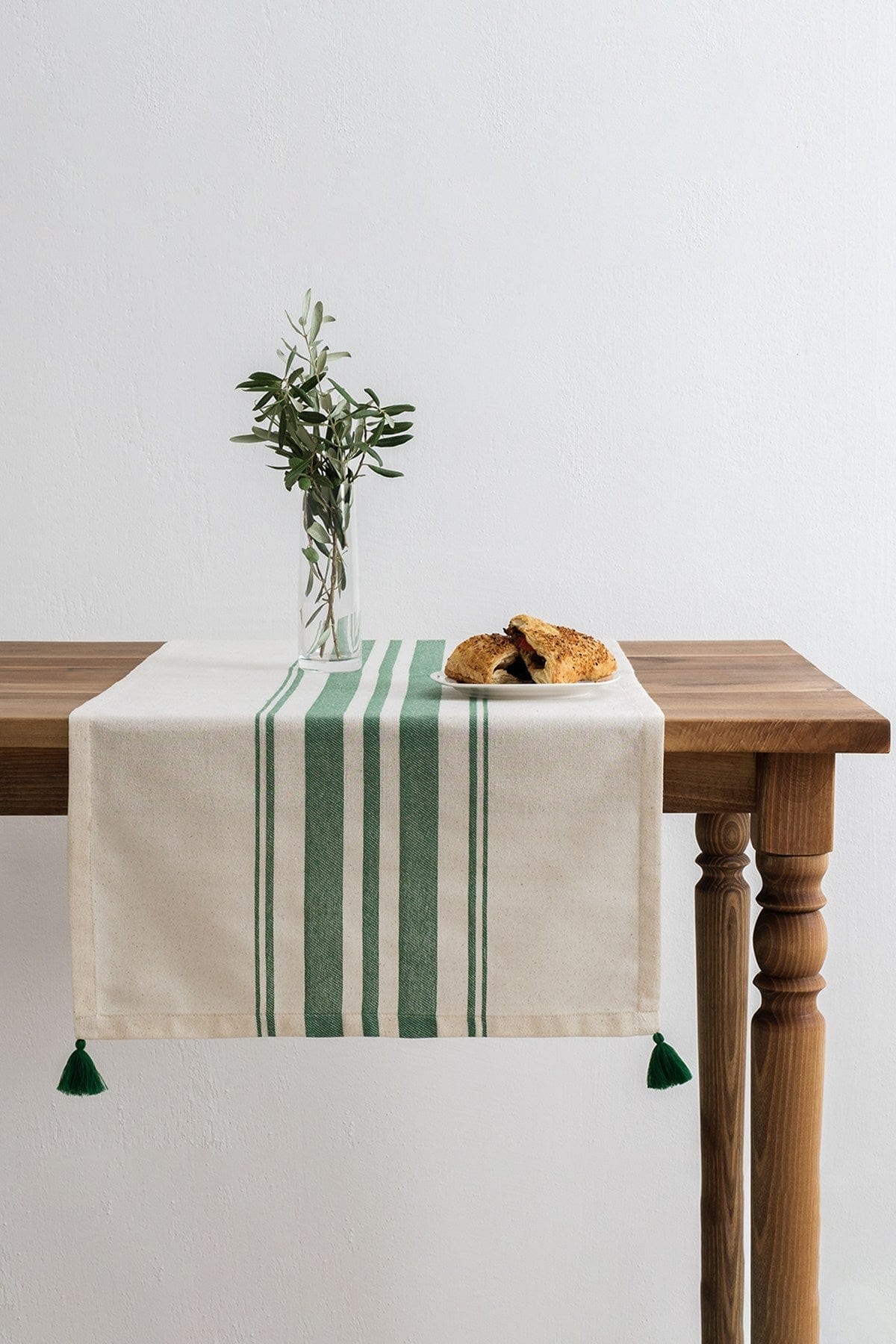 Traversa masa TEREZA, alb/verde, bumbac/poliester, 50x150 cm
