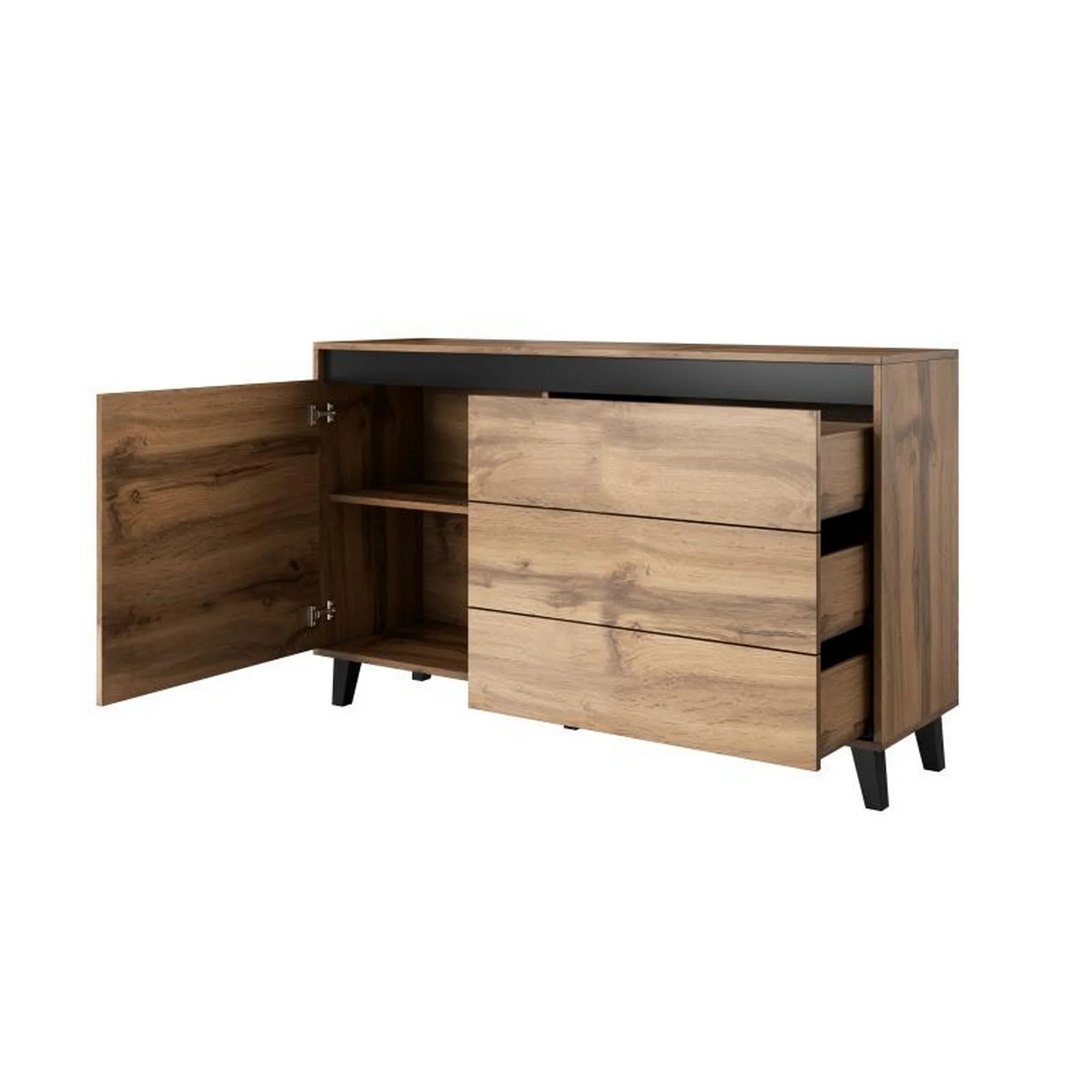 Comoda NORD, stejar wotan/gri antracit, PAL laminat, 138x38x83 cm