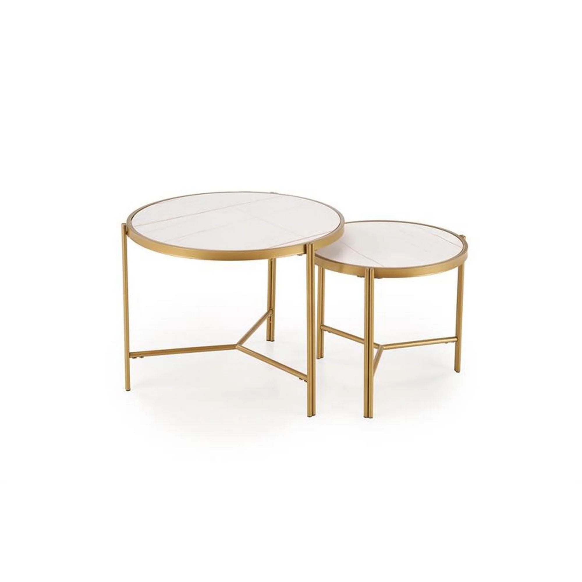 Set 2 masute cafea FATIMA, alb cu efect de marmura/auriu, ceramica/metal