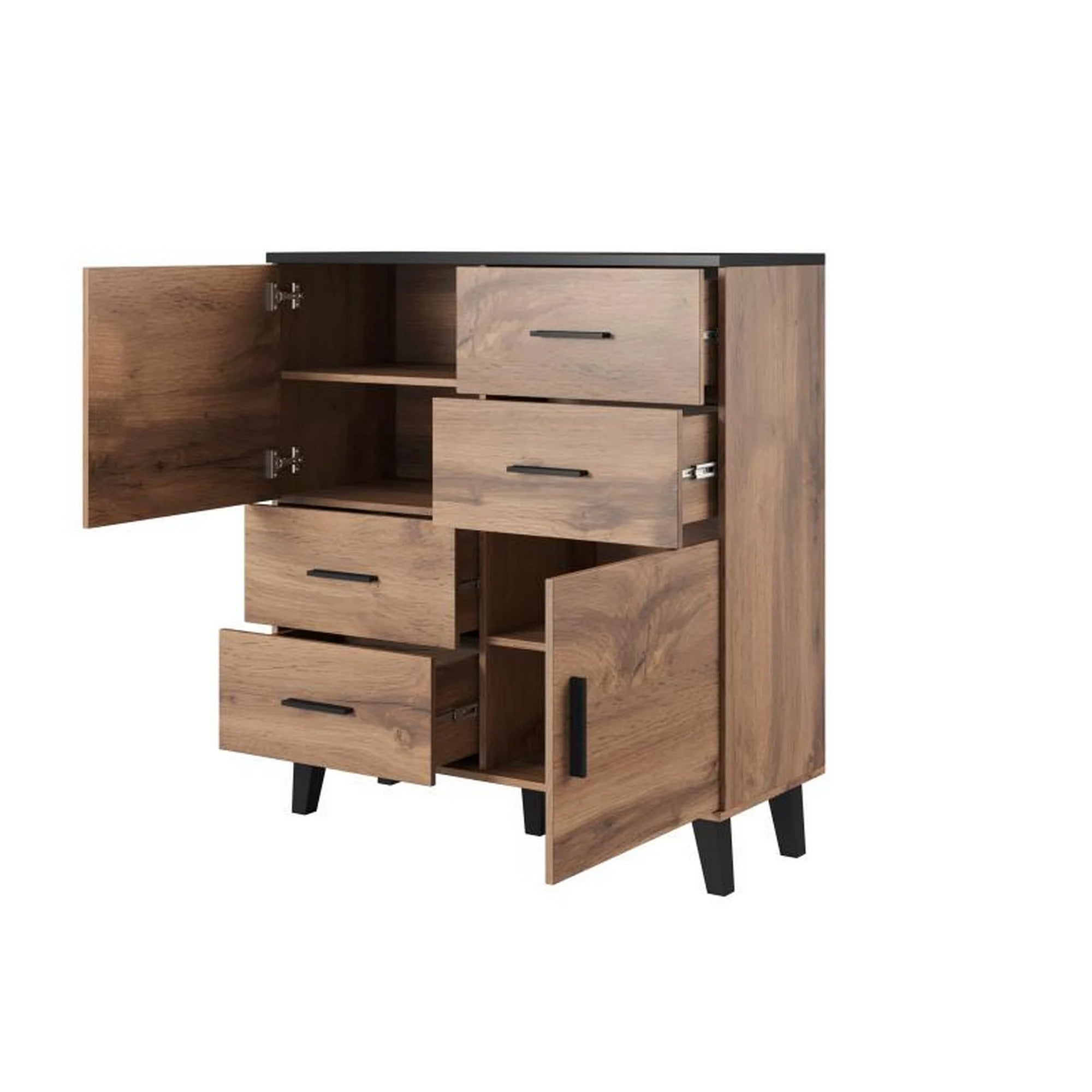 Comoda LOTTA, stejar wotan/negru, PAL, 110x45x119 cm