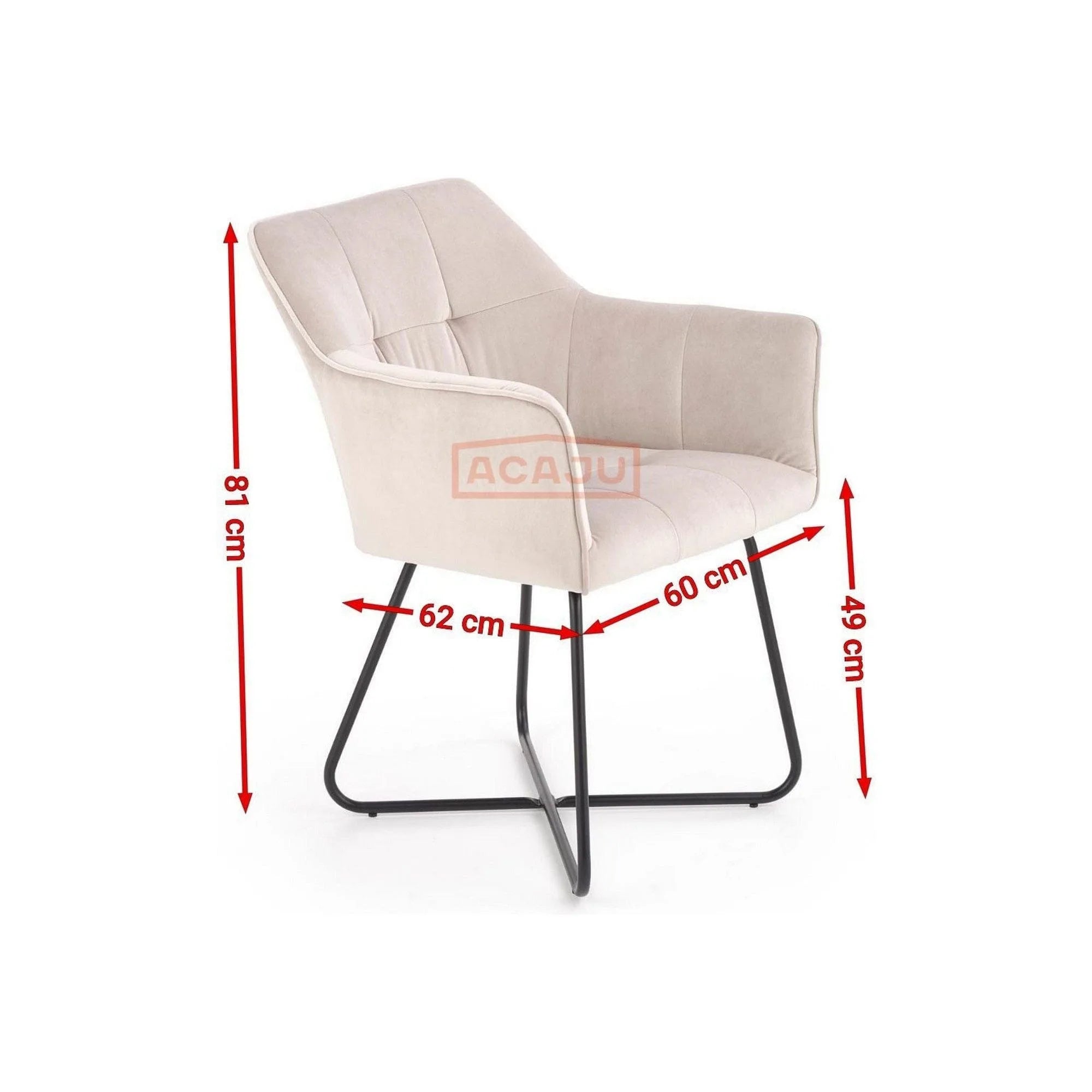 Scaun tapitat K377, gri inchis/negru, stofa catifelata/metal, 60x62x81 cm