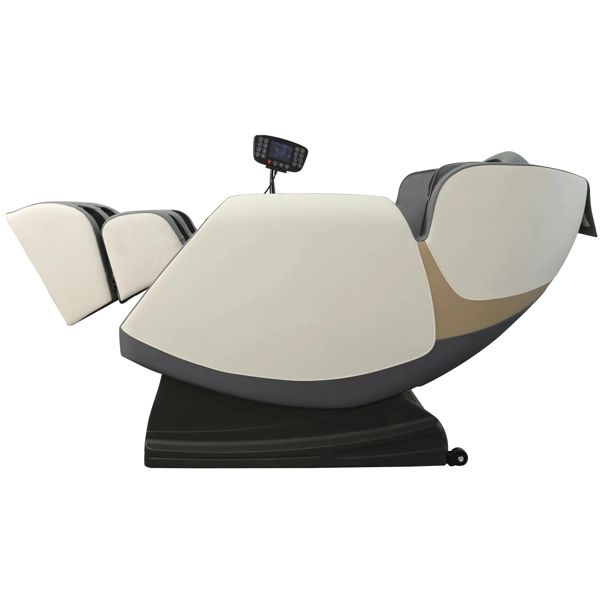 Fotoliu reglabil SOLARIA, crem/gri, piele ecologica/metal, 72x140/187x85/105 cm