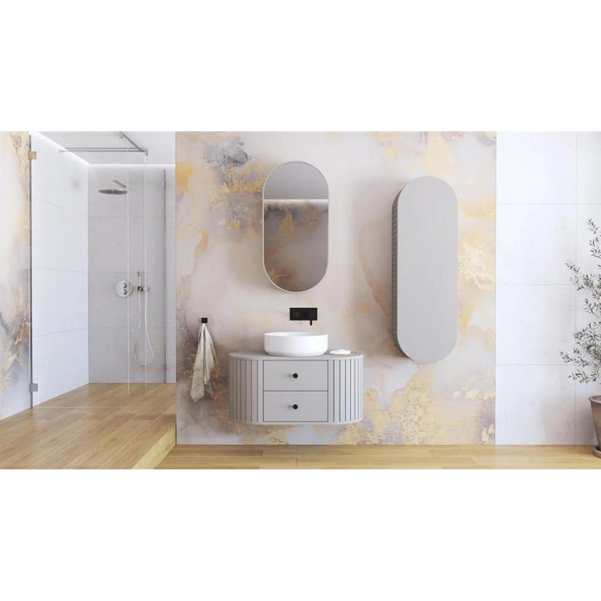 Dulap baie VENEZIA, casmir mat, PAL laminat, cu oglinda, 48x19x95 cm