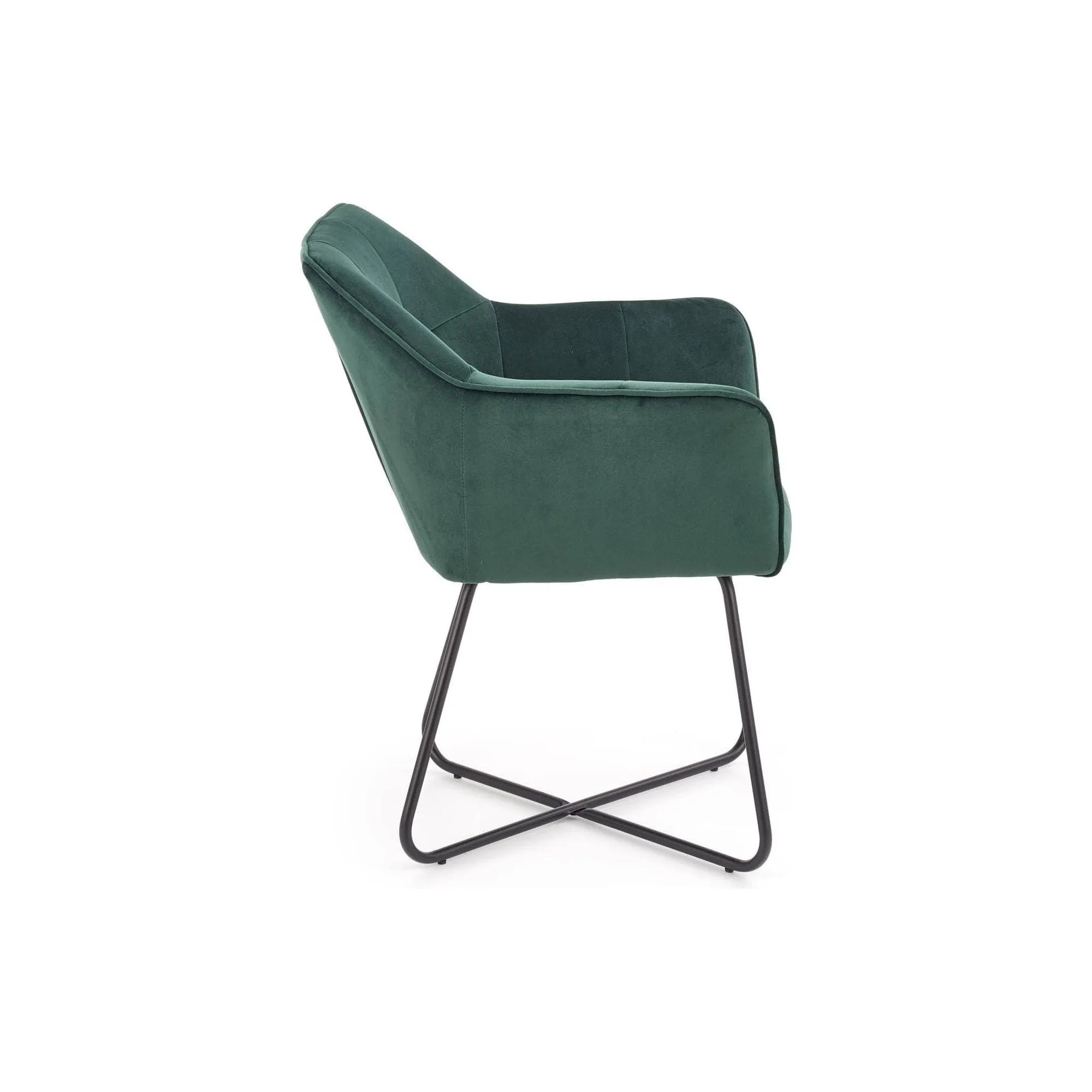 Scaun tapitat K377, verde inchis/negru, stofa catifelata/metal, 60x62x81 cm
