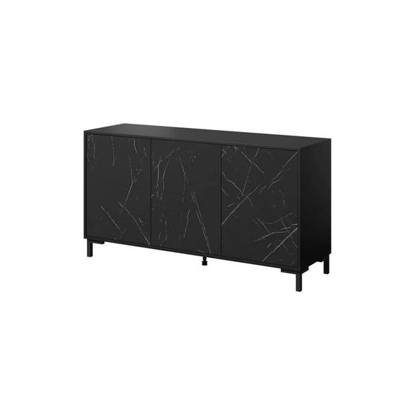 Comoda MARMO, negru mat/negru cu efect de marmura, PAL laminat, 150x45x81 cm