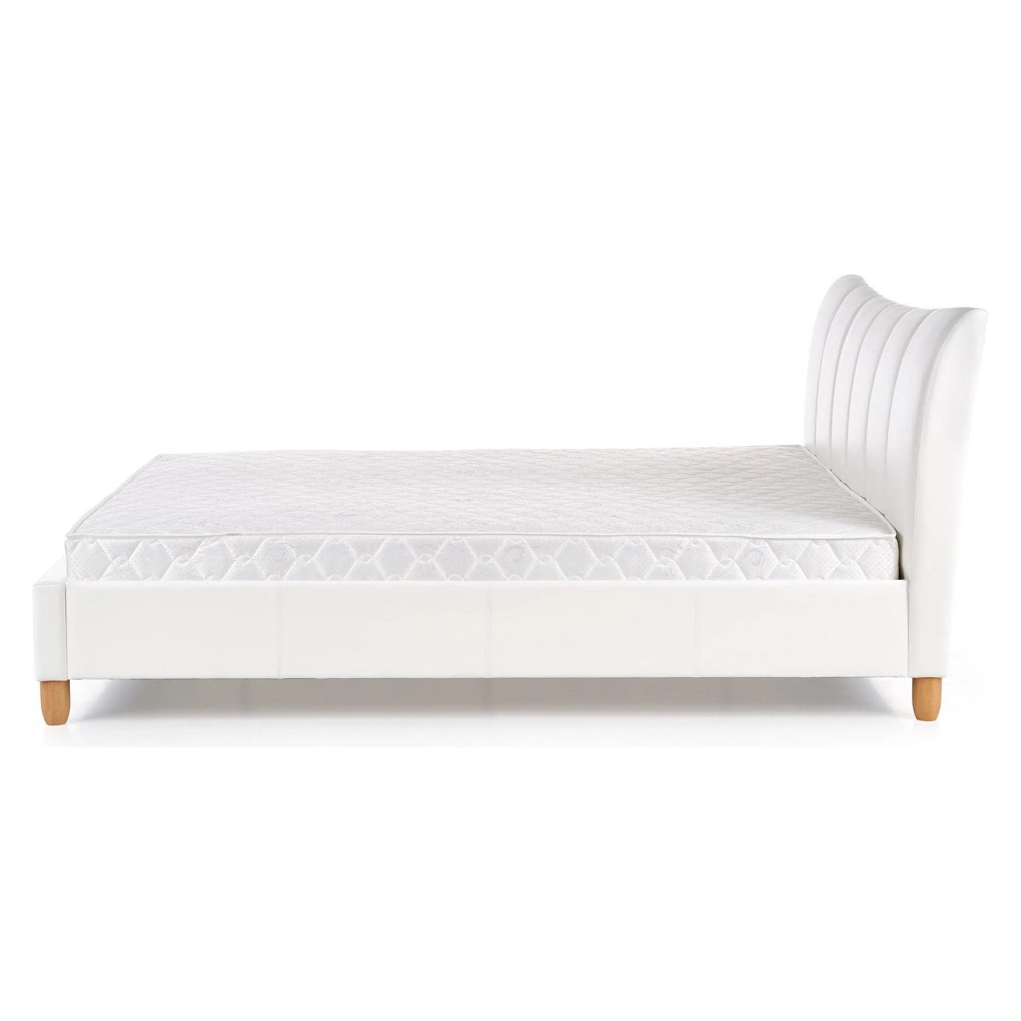 Pat SANDY 160x200, alb, piele ecologica/lemn, cu somiera