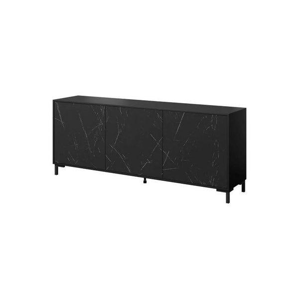 Comoda MARMO, negru/negru cu efect de marmura, PAL laminat, 200x45x81 cm