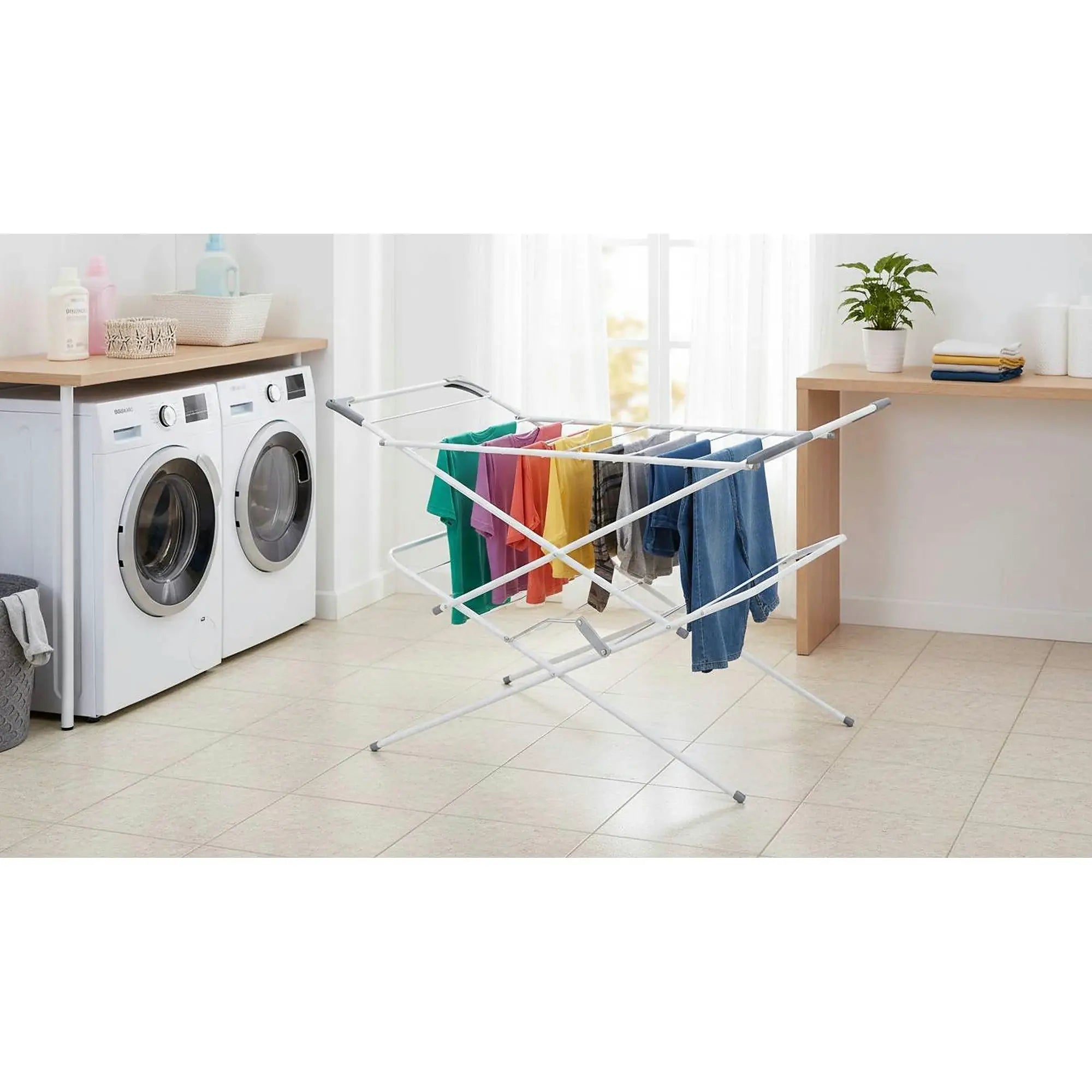 Uscator pliabil haine NODAR, alb/gri, metal/plastic, 60x37x105 cm