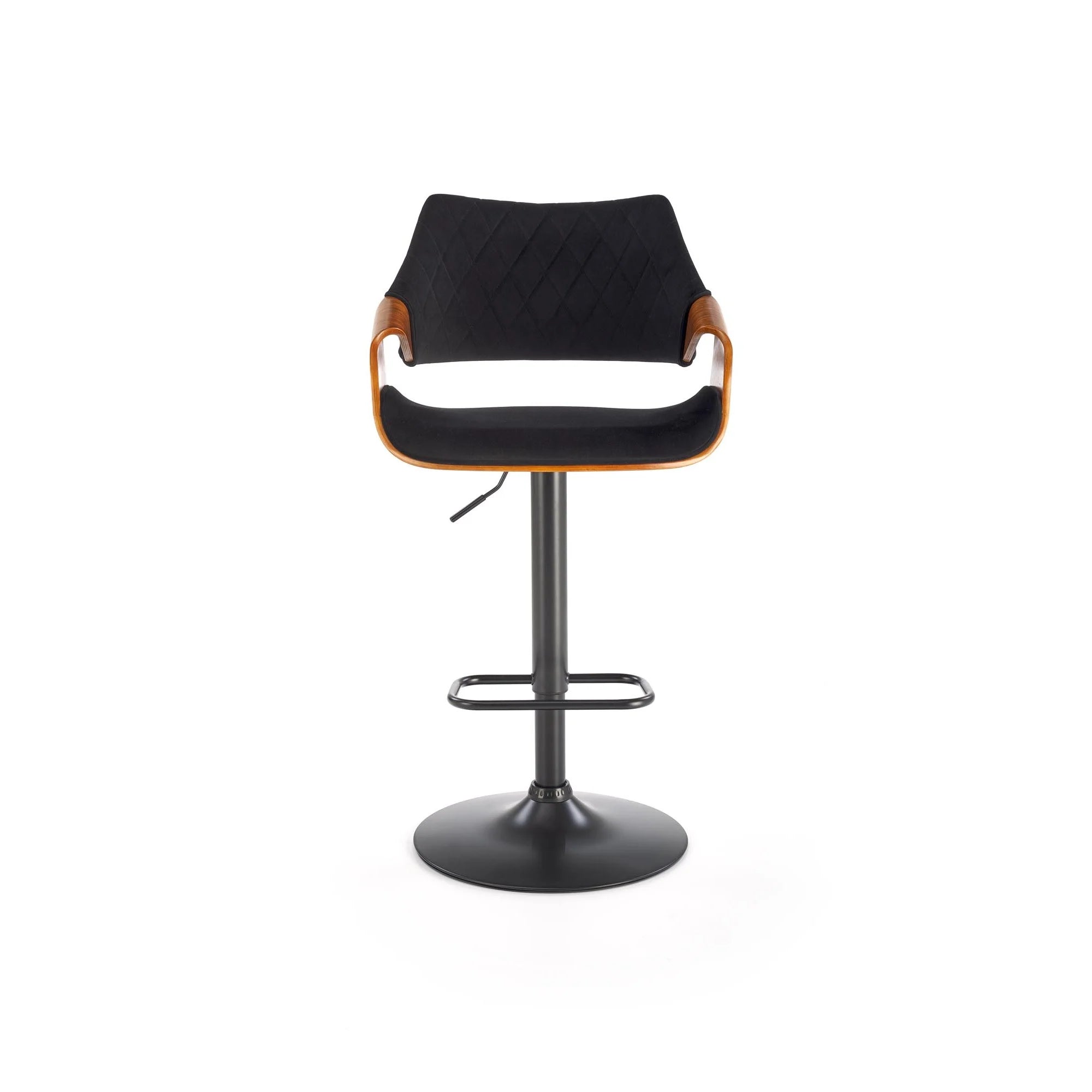 Scaun bar H124, negru/nuc, stofa catifelata/placaj/metal, 55x52x93/114 cm
