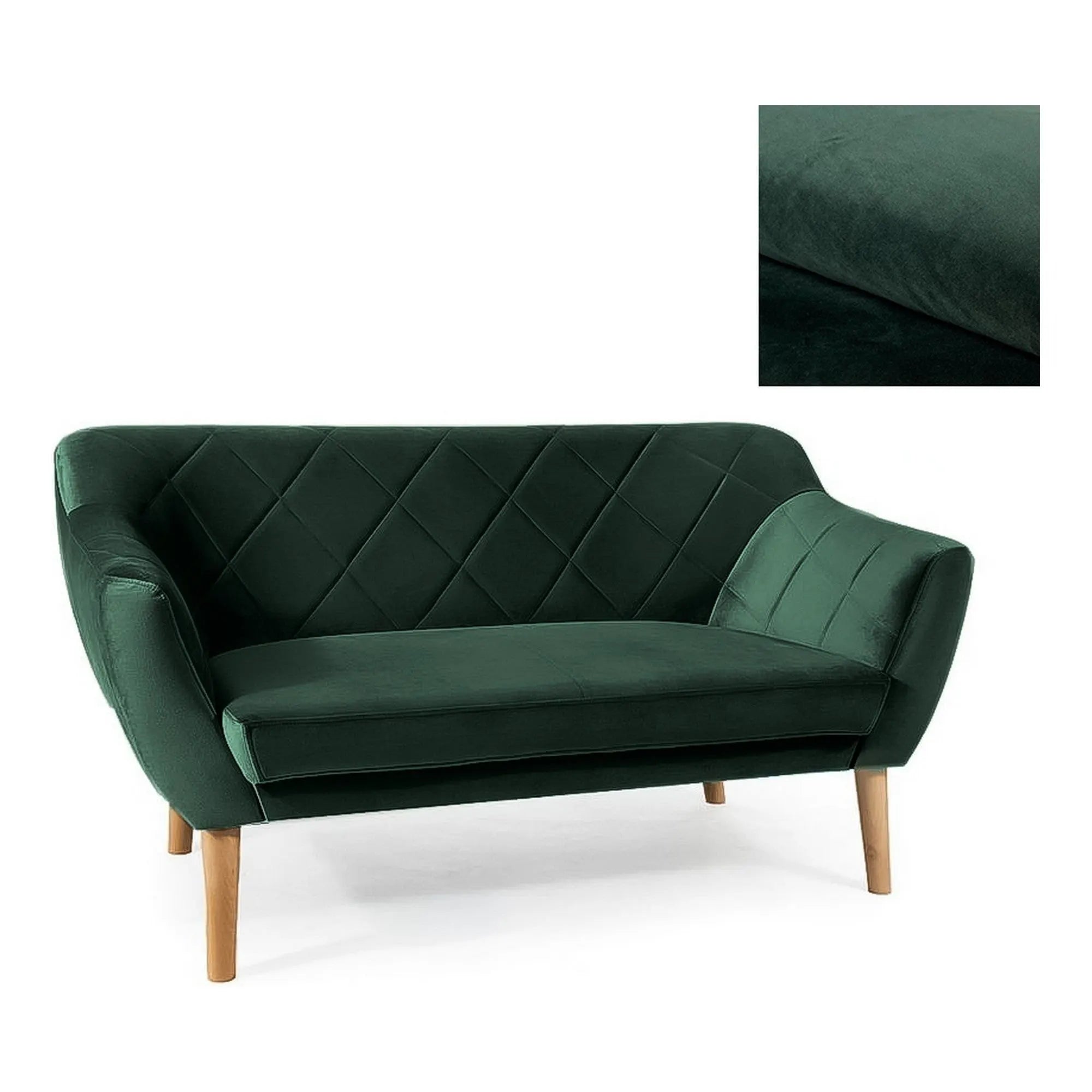 Canapea KARO 2, verde/fag, stofa catifelata/lemn, 140x75x76 cm