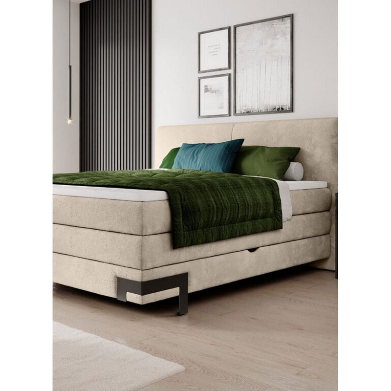 Pat boxspring VALENTE 180x200, personalizabil materiale gama Oferta Avantaj, cu saltele, topper si lada depozitare