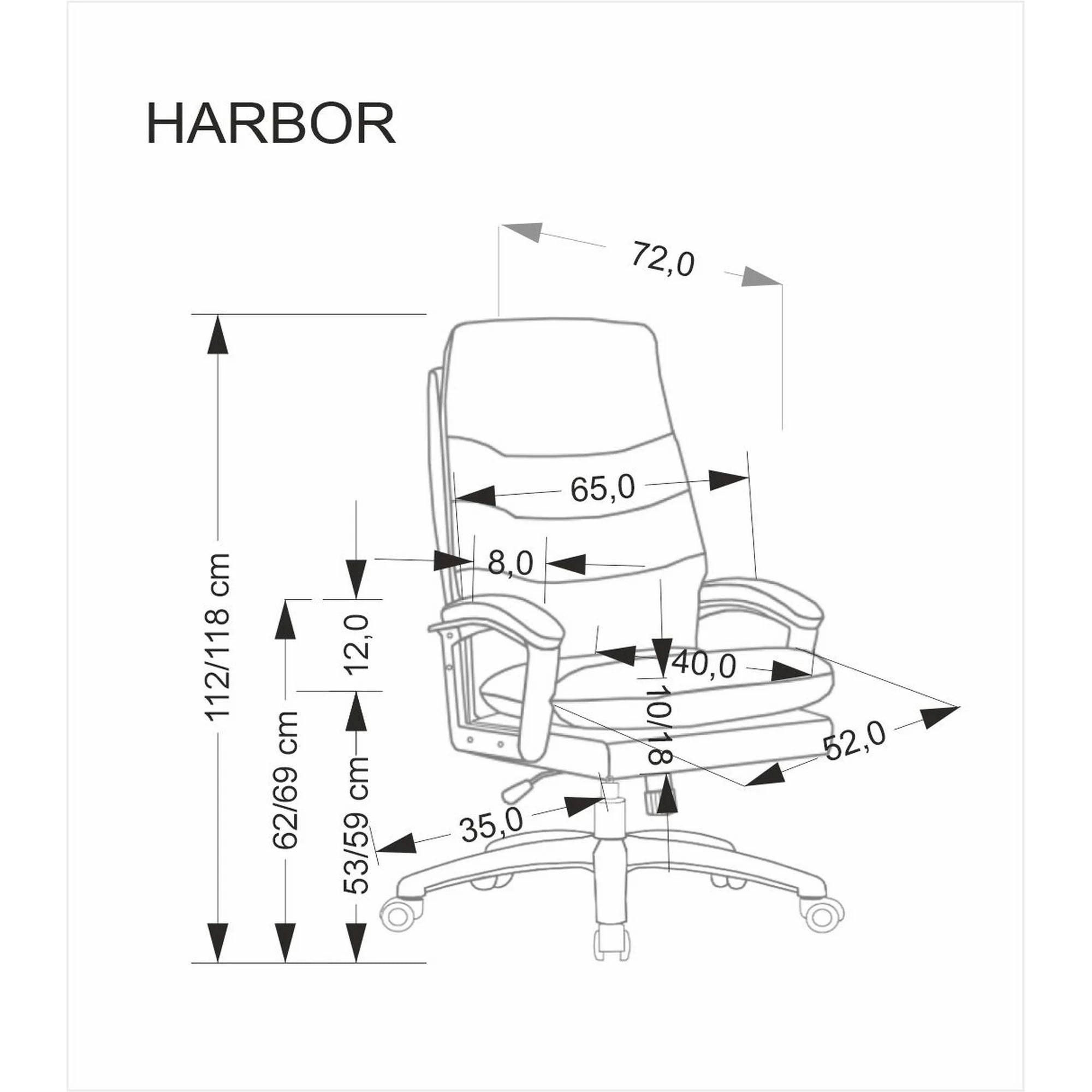 Scaun birou HARBOR, negru, piele ecologica, 65x72x112-118 cm
