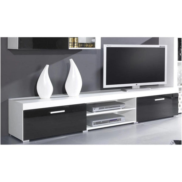 Comoda TV SAMBA REG-8, alb/negru, PAL laminat, 200x45x39 cm