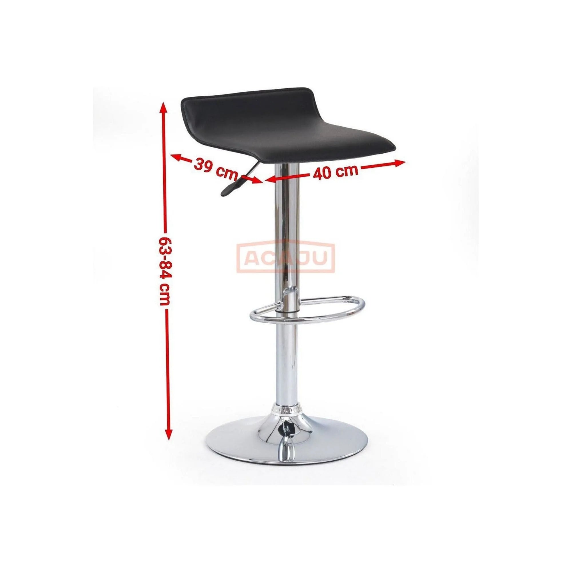 Scaun bar H1, negru/crom, piele ecologica/PVC/otel, 40x39x63/84 cm