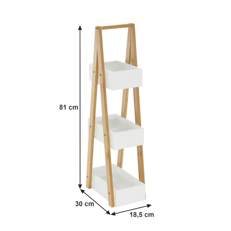 Etajera VEGO, alb/stejar natural, MDF/bambus lacuit, 19x30x81 cm