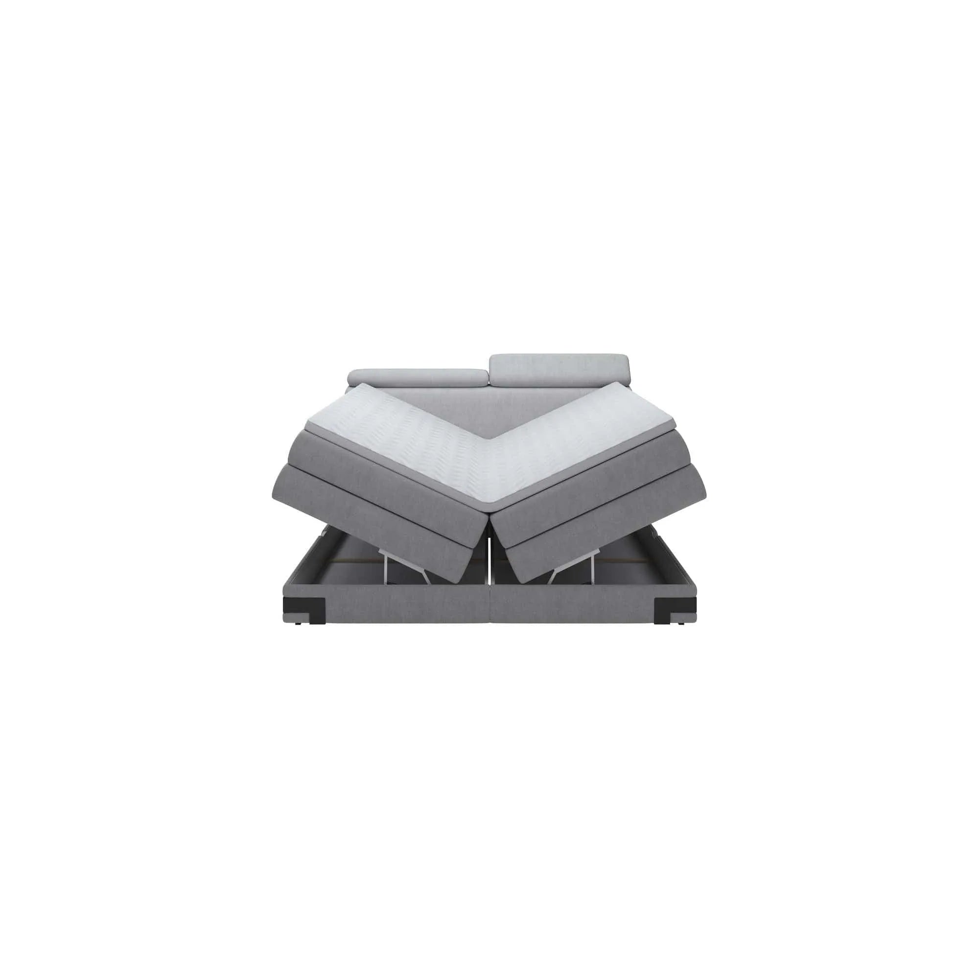Pat boxspring KANO 160x200, personalizabil materiale gama Premium, cu saltea, topper, tetiere reglabile si 2 spatii pentru depozitare