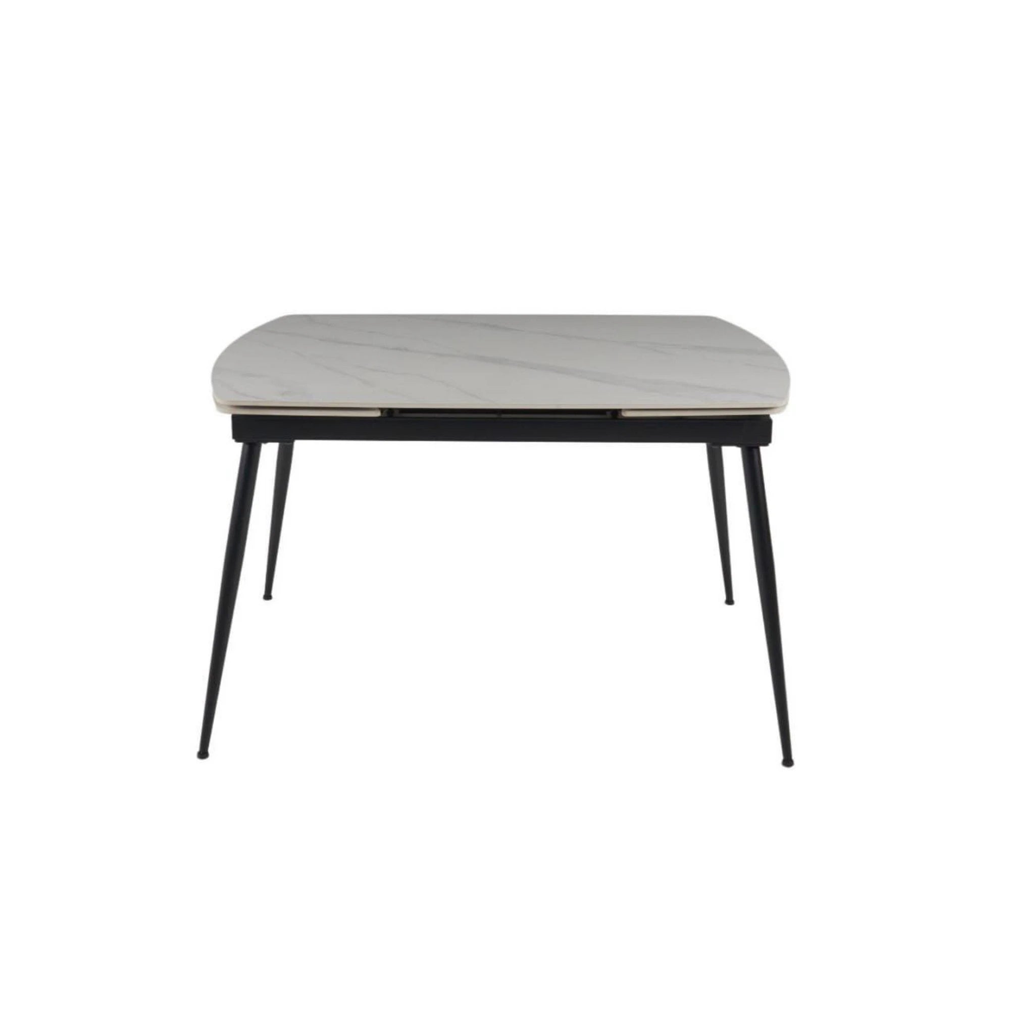 Masa extensibila VELA, alb cu efect de marmura/negru, ceramica/metal, 110/170x75x76 cm