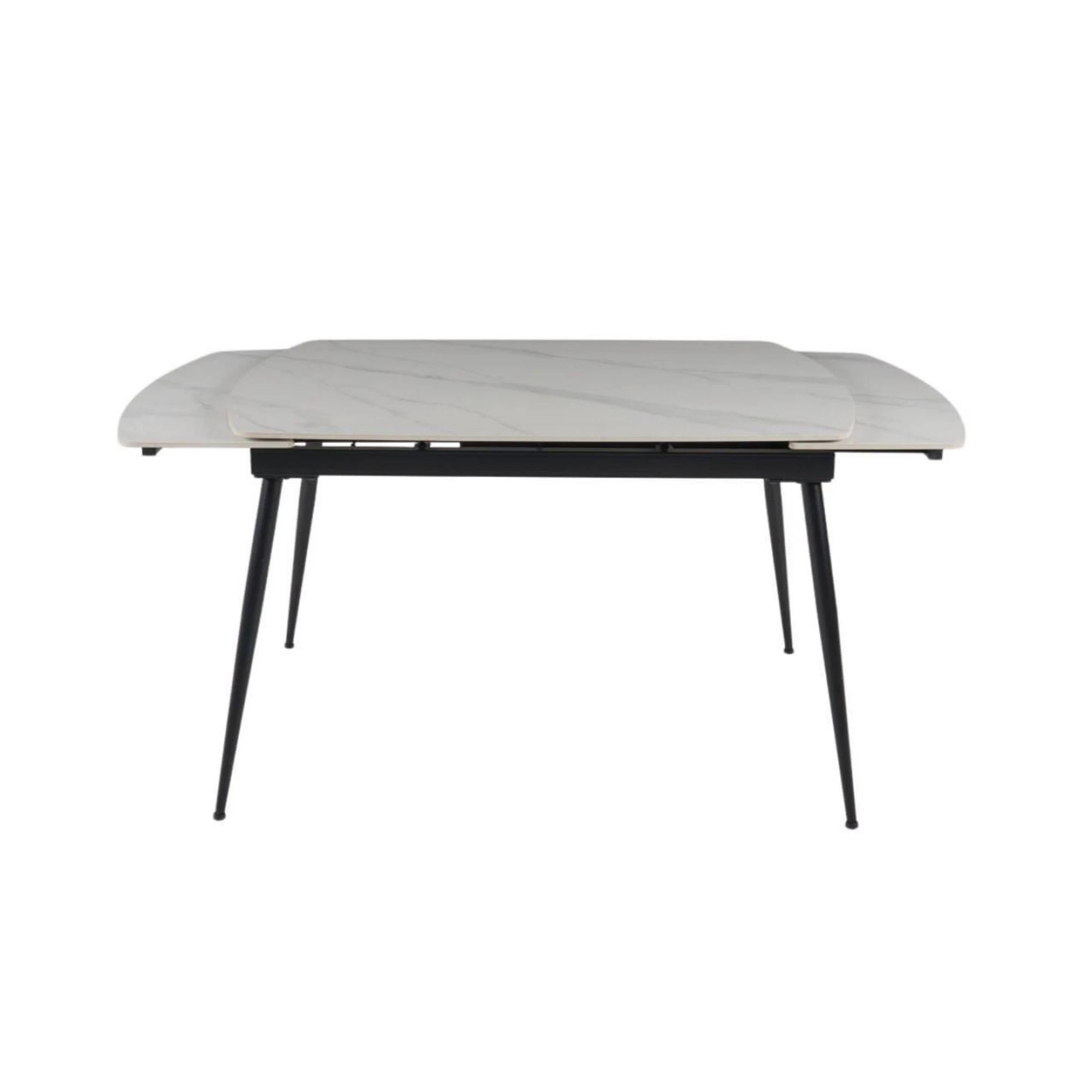 Masa extensibila VELA, alb cu efect de marmura/negru, ceramica/metal, 110/170x75x76 cm