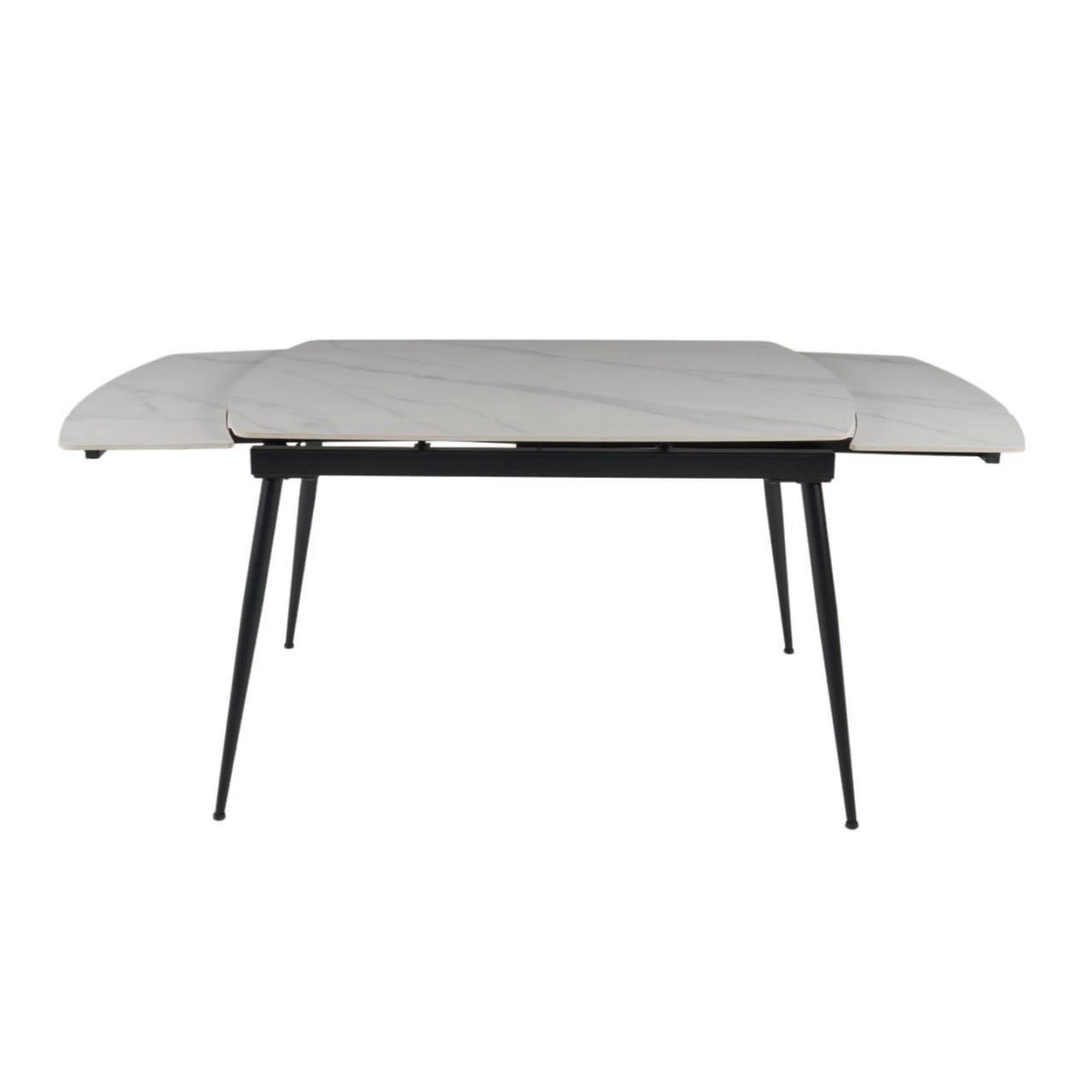 Masa extensibila VELA, alb cu efect de marmura/negru, ceramica/metal, 110/170x75x76 cm