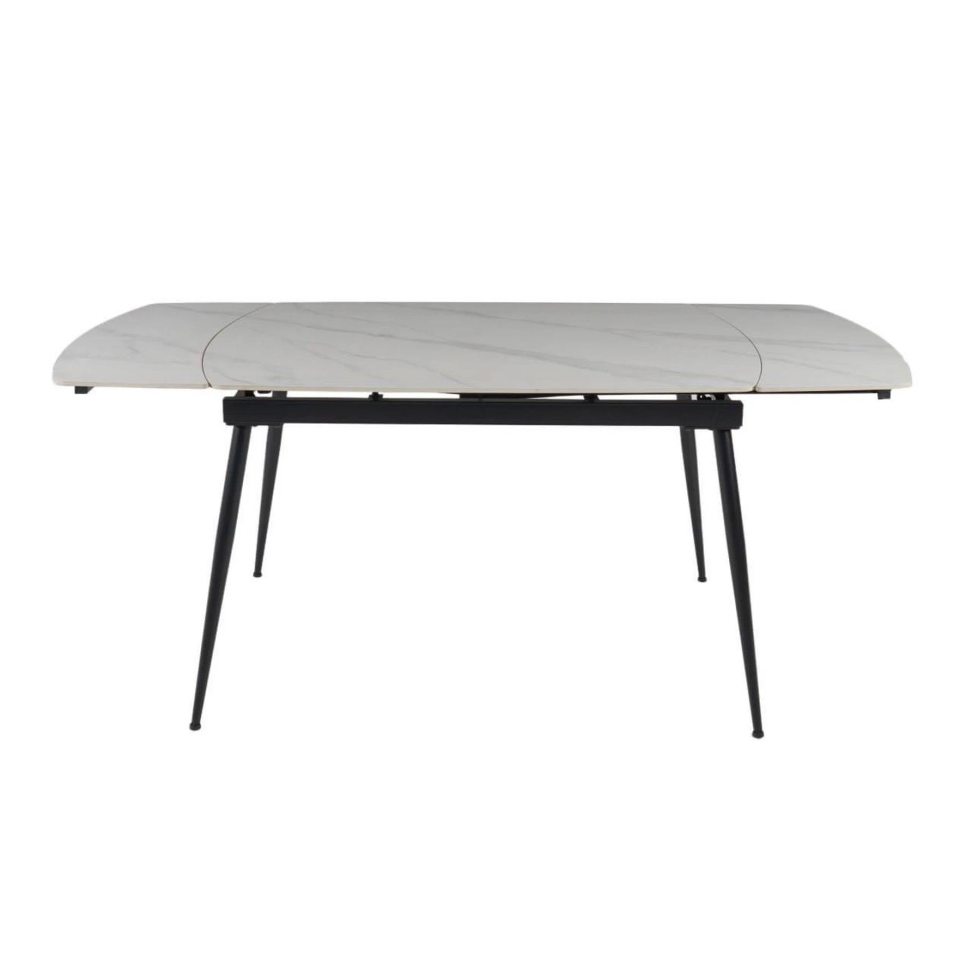 Masa extensibila VELA, alb cu efect de marmura/negru, ceramica/metal, 110/170x75x76 cm