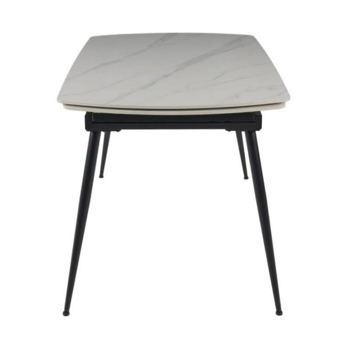 Masa extensibila VELA, alb cu efect de marmura/negru, ceramica/metal, 110/170x75x76 cm