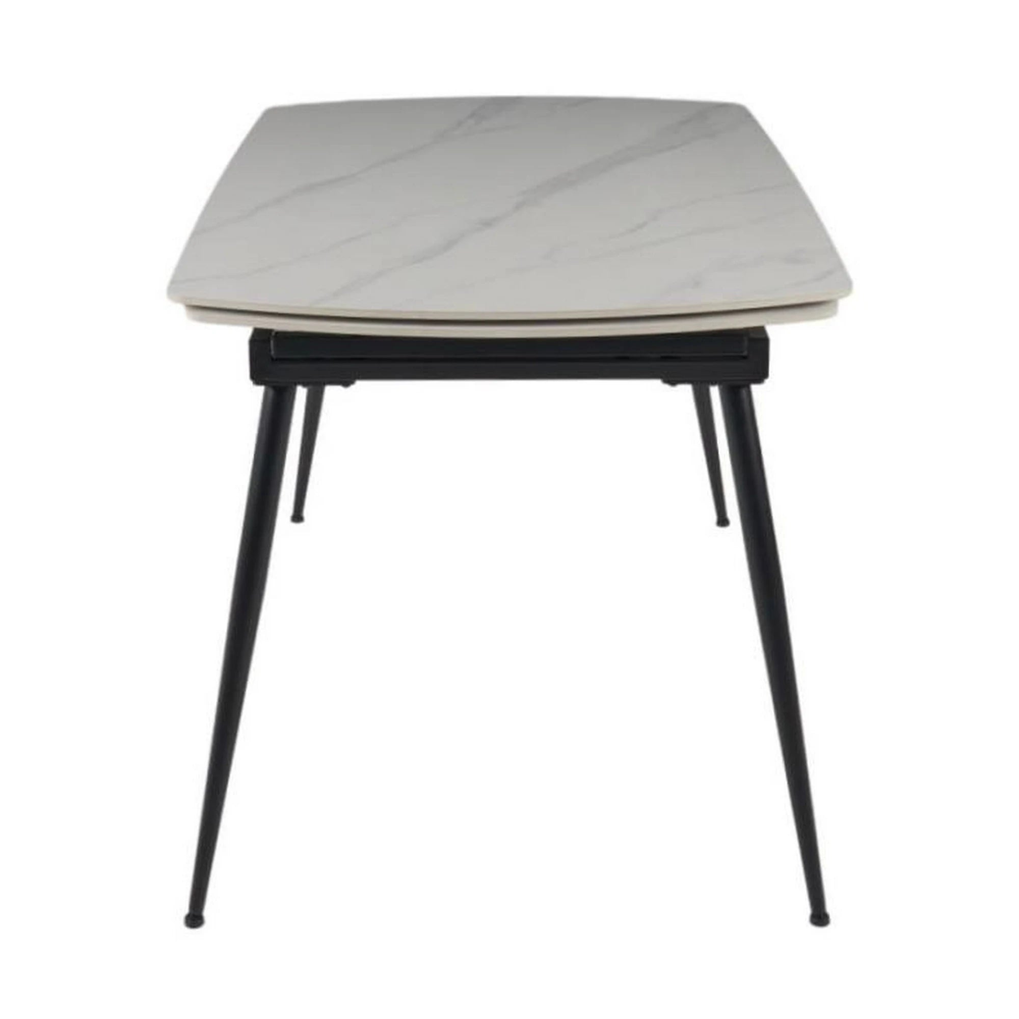 Masa extensibila VELA, alb cu efect de marmura/negru, ceramica/metal, 110/170x75x76 cm