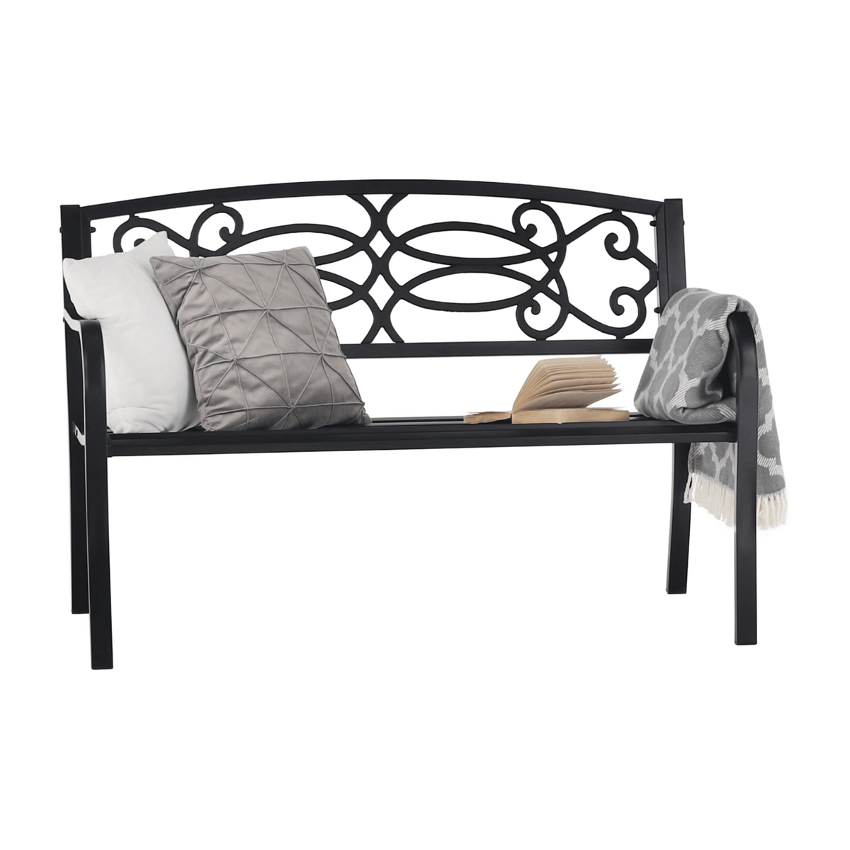 Banca gradina VENDA, negru, metal, 127x60x85 cm