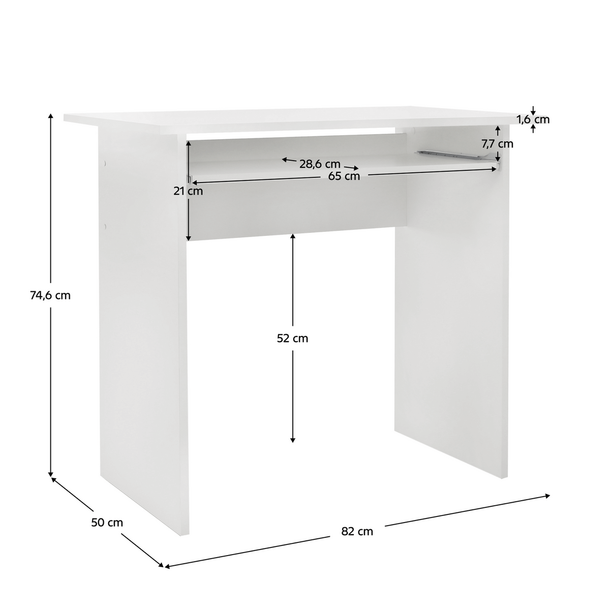 Masa birou VERNER NEW, alb, DTD laminat, 82x50x75 cm
