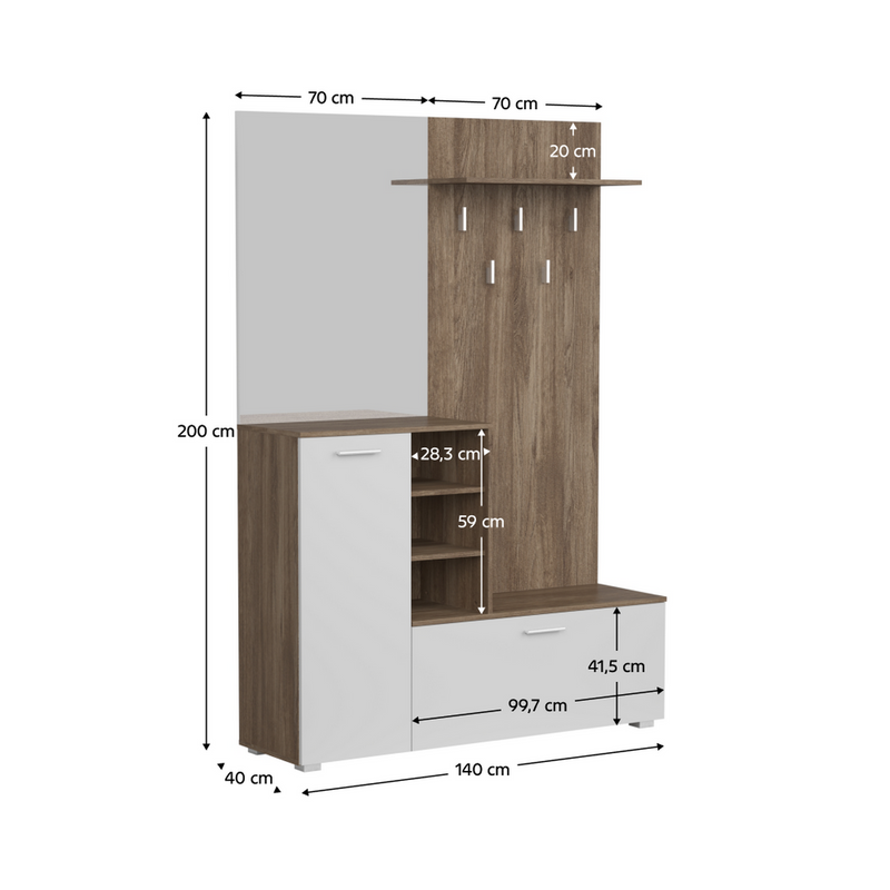 Mobilier hol VETLANDA, stejar/alb, PAL melaminat, 140x40x200 cm