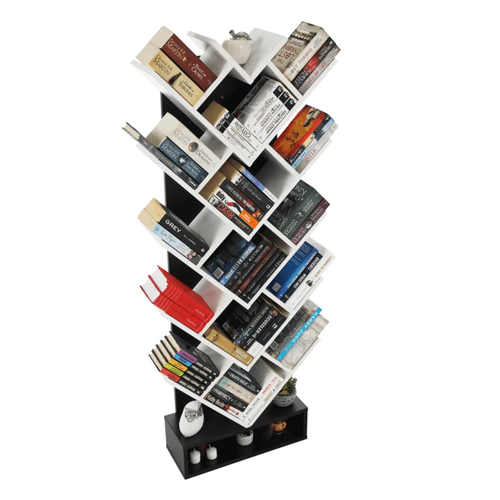 Biblioteca VEVEY, alb/negru, PAL melaminat, 59x22x150 cm