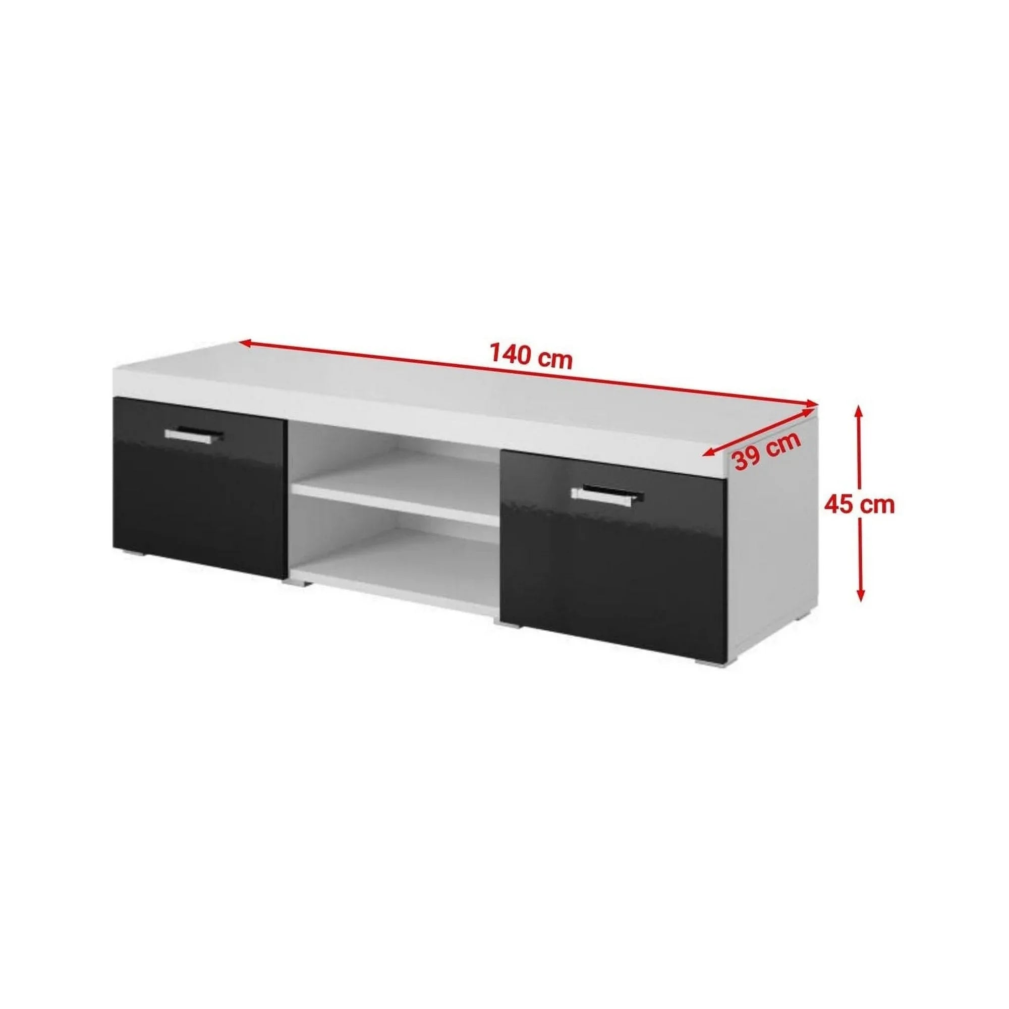 Comoda TV SAMBA REG-9, alb/negru, PAL laminat, 140x39x45 cm