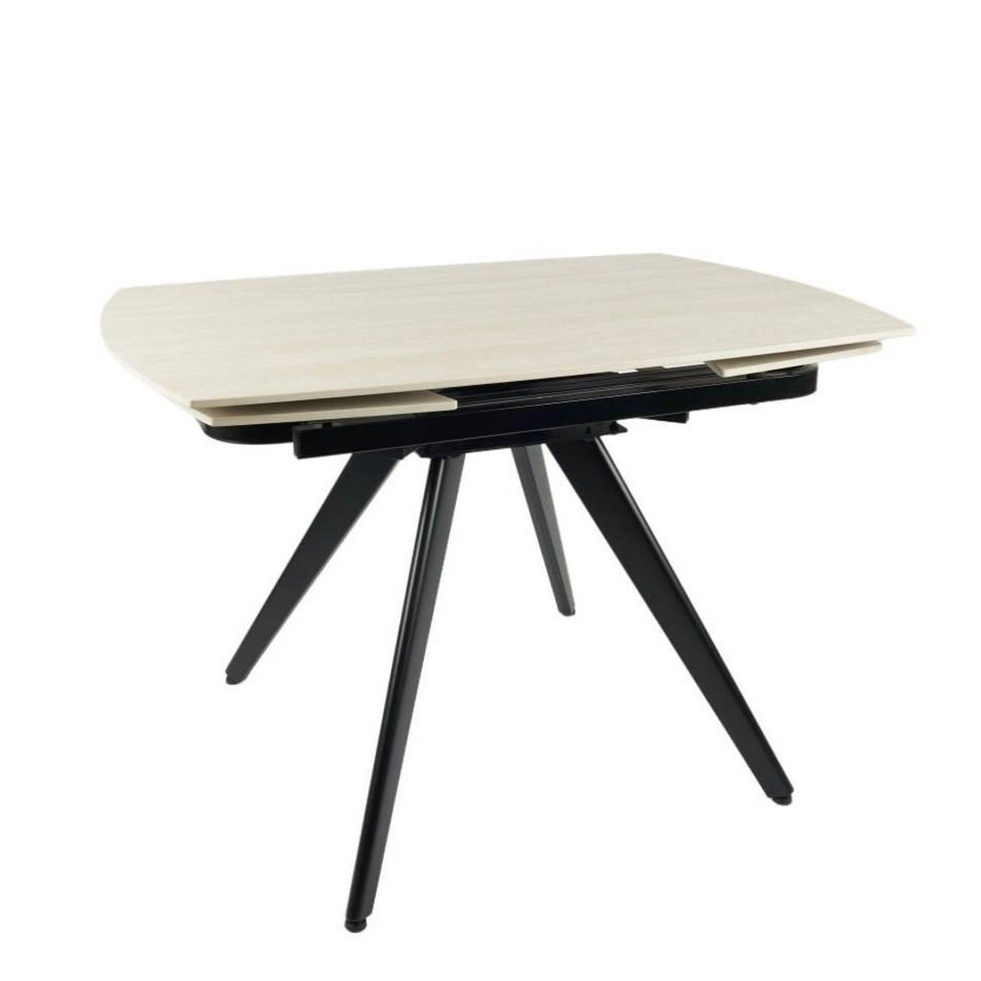 Masa extensibila VIGO, crem cu efect de marmura/negru, ceramica/metal, 120/180x80x77 cm