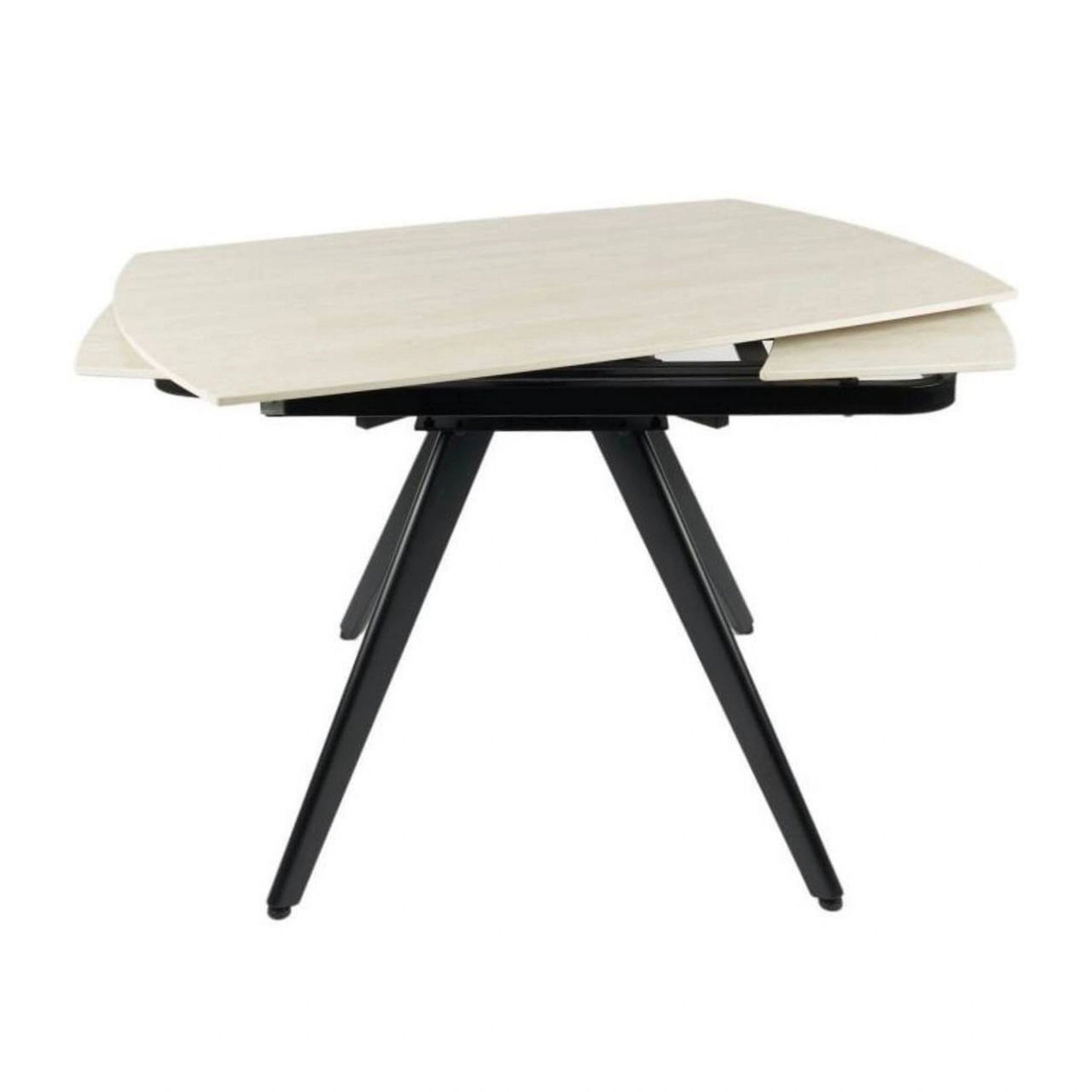 Masa extensibila VIGO, crem cu efect de marmura/negru, ceramica/metal, 120/180x80x77 cm